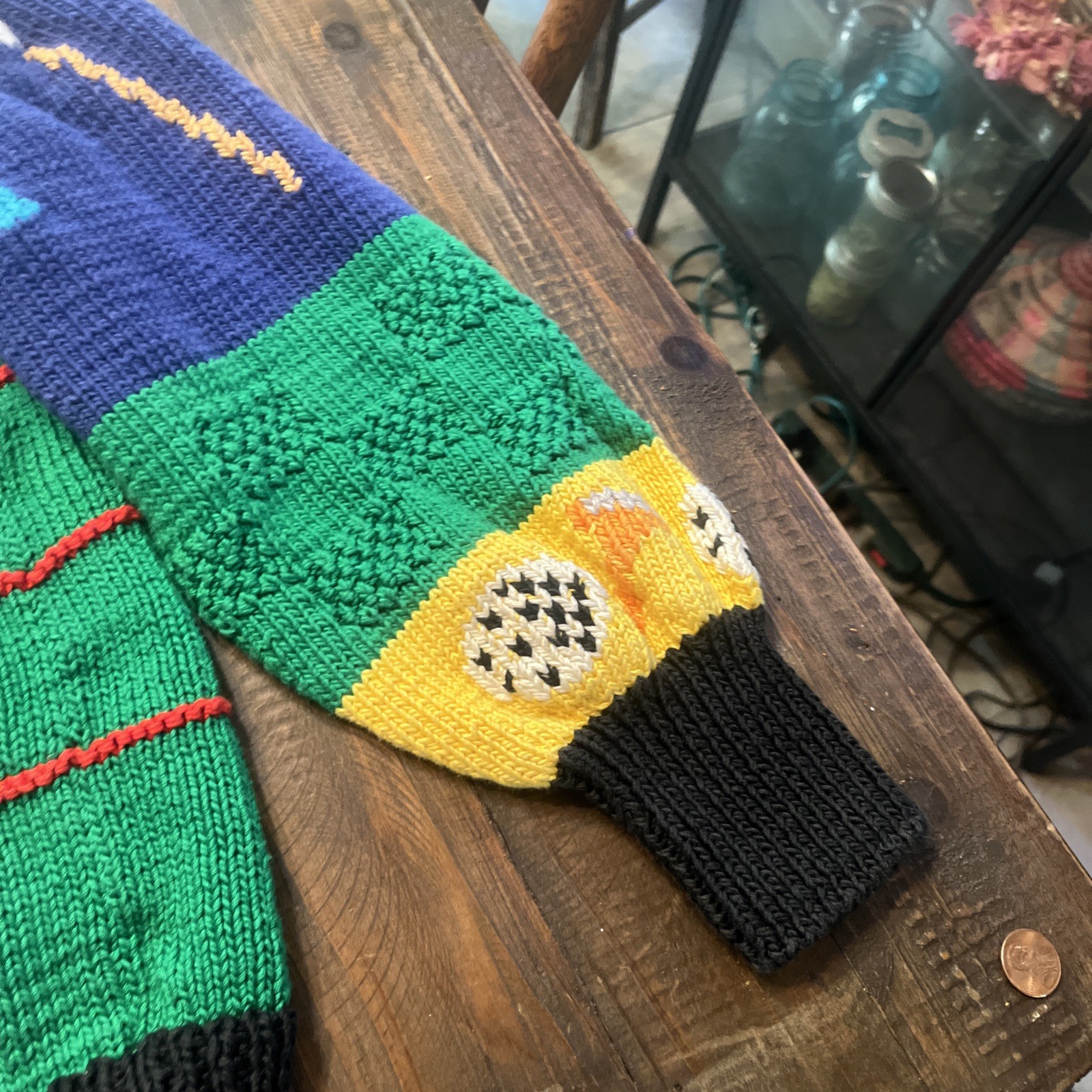 Rare Berek Vintage 1989 Multicolor Hand Knit Sweater Sz Small Golf theme Cute