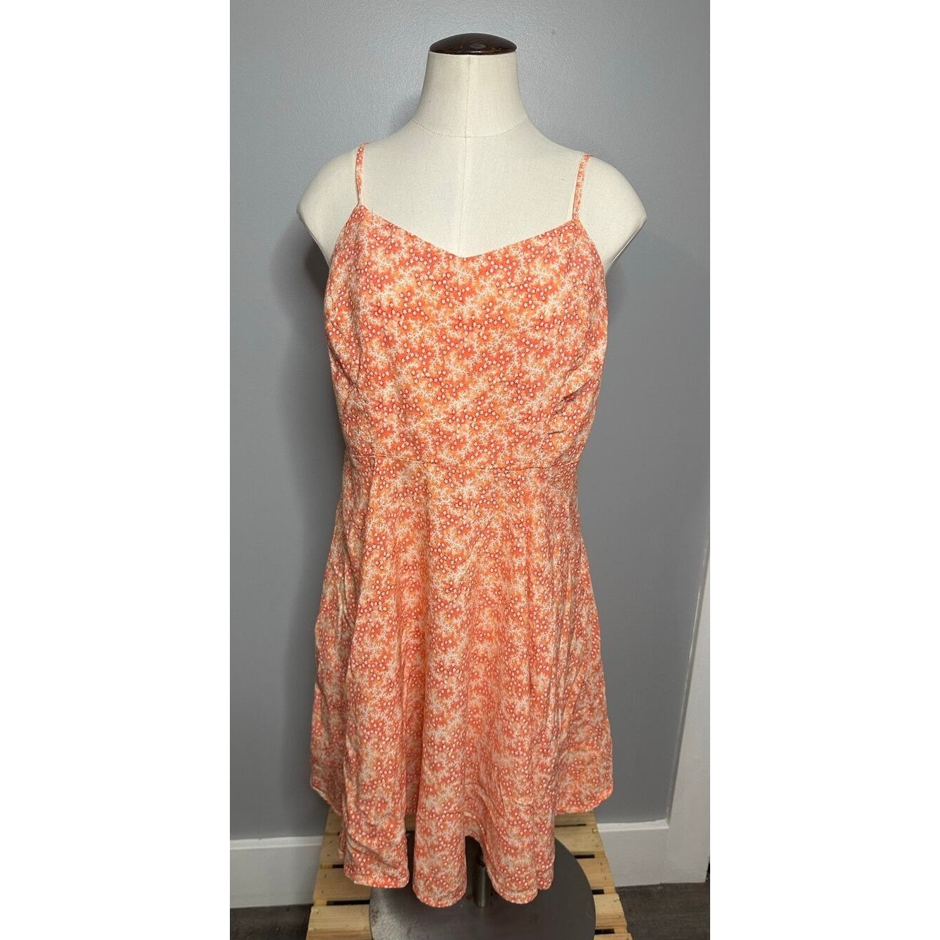 Old Navy Orange & White Floral Cami Mini Fit & Flare Dress Smocked Back Large
