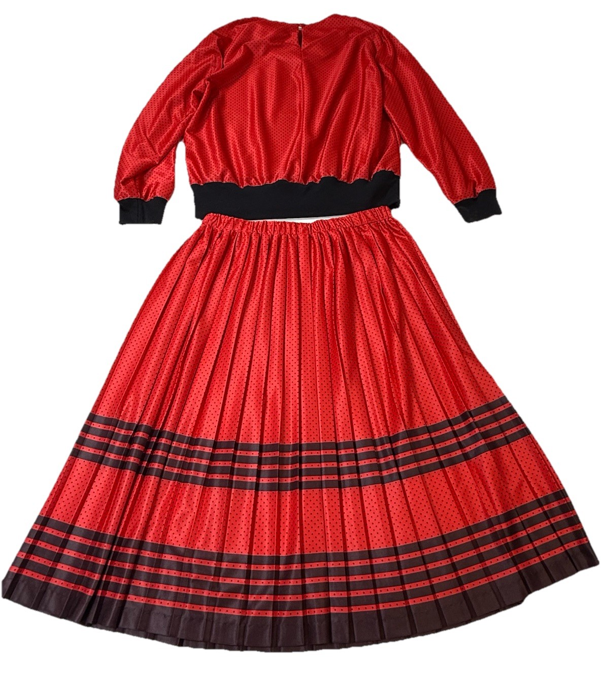 True Vintage Skirt Set 2 Pc Rockabilly Pin Up Large Black Red Polka Dot USA EUC
