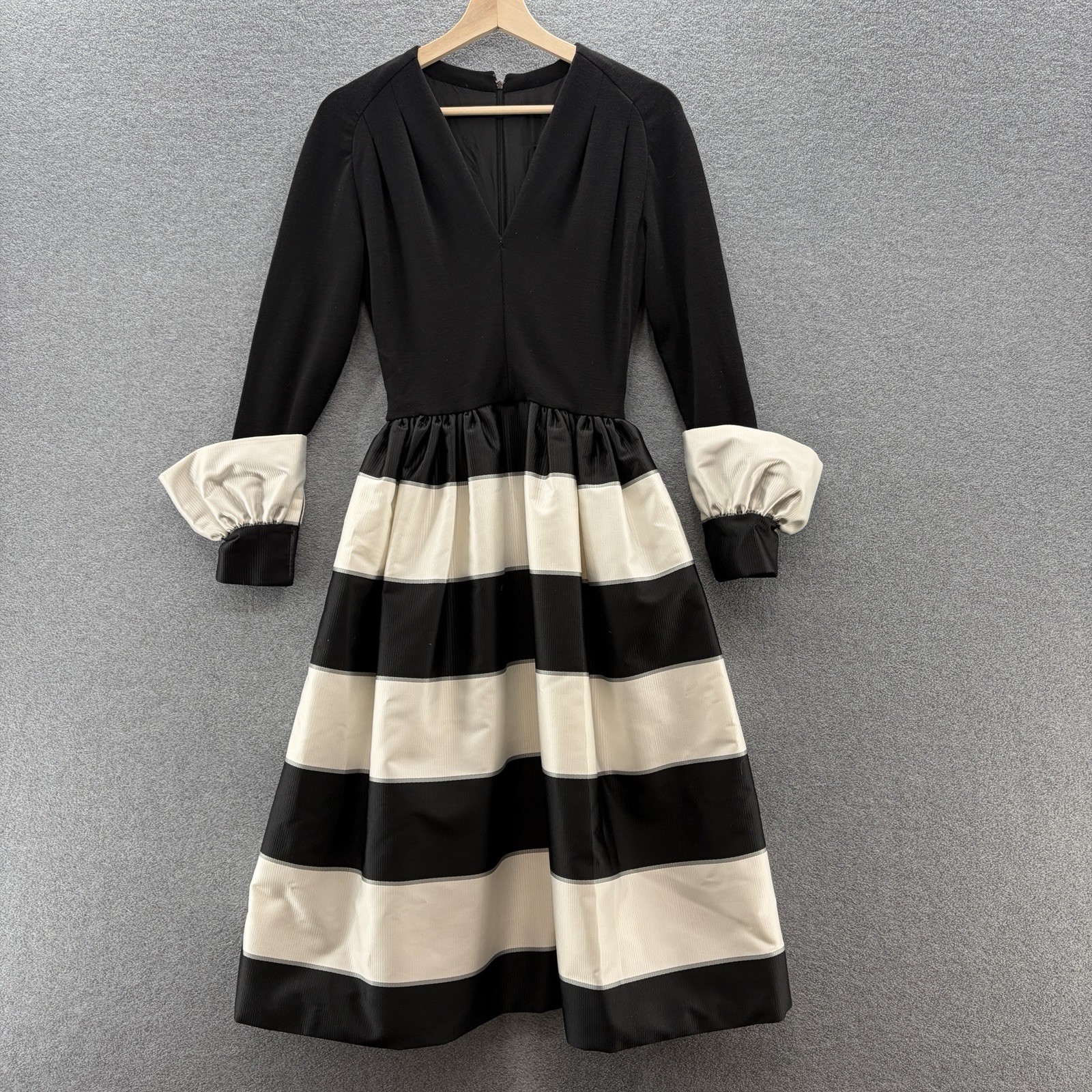 VTG 60s Pauline Trigere Dress XS Black White Stripe Party Event Fit Flare Costum