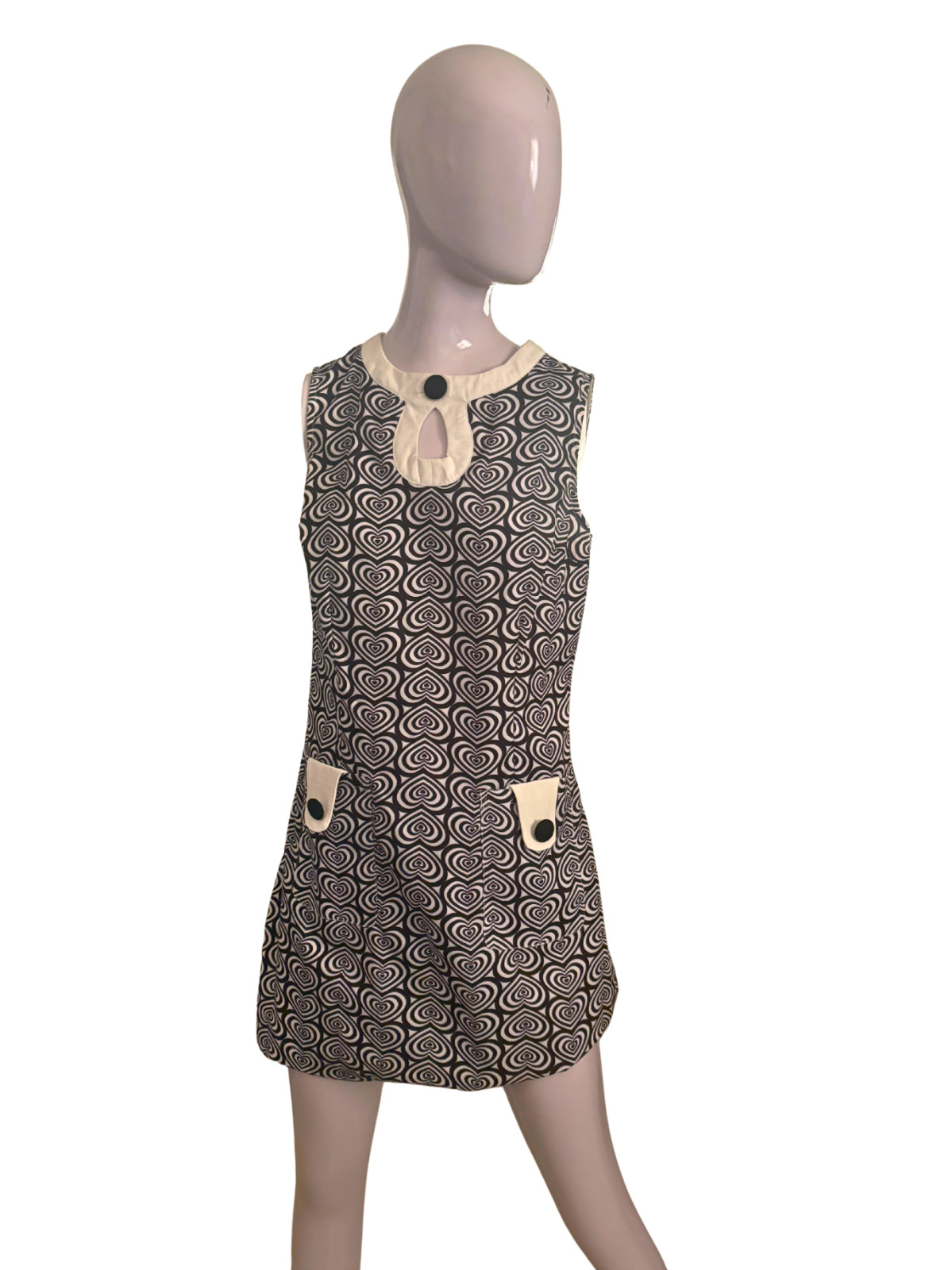 Unique Vintage 60s Mod Black and White Heart Dress Size M Worn Once!