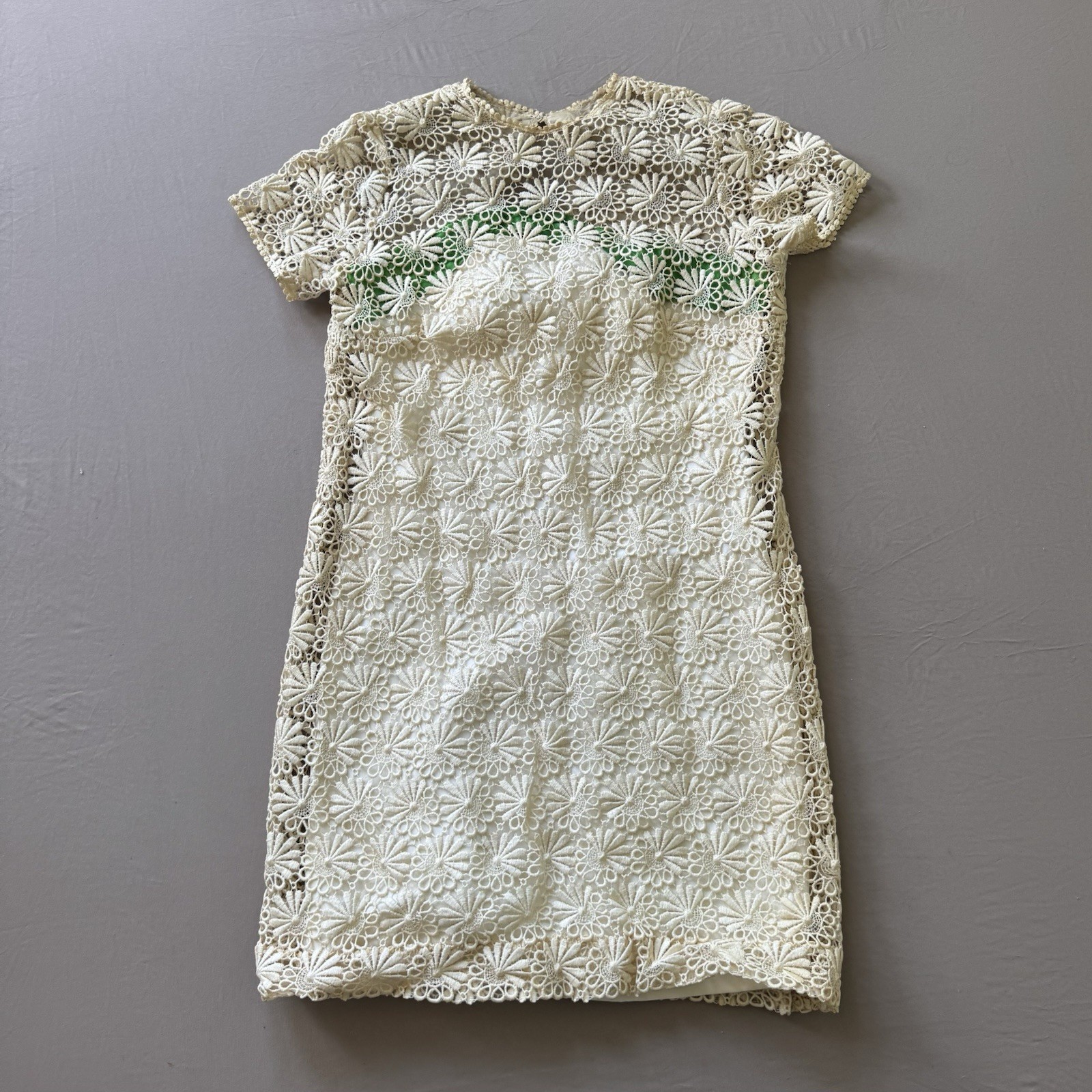 Vintage 50s Mr Frank crochet overlay Floral sheath Dress Size S-M