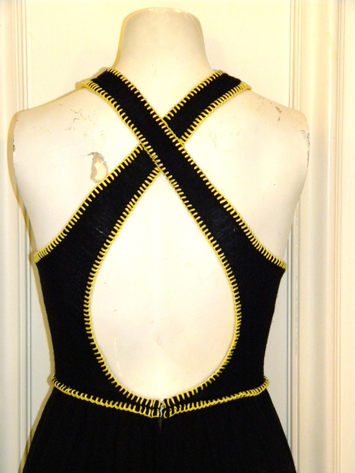 Vintage halter dress 4 wool jersey yellow contrast empire waist maxi skirt