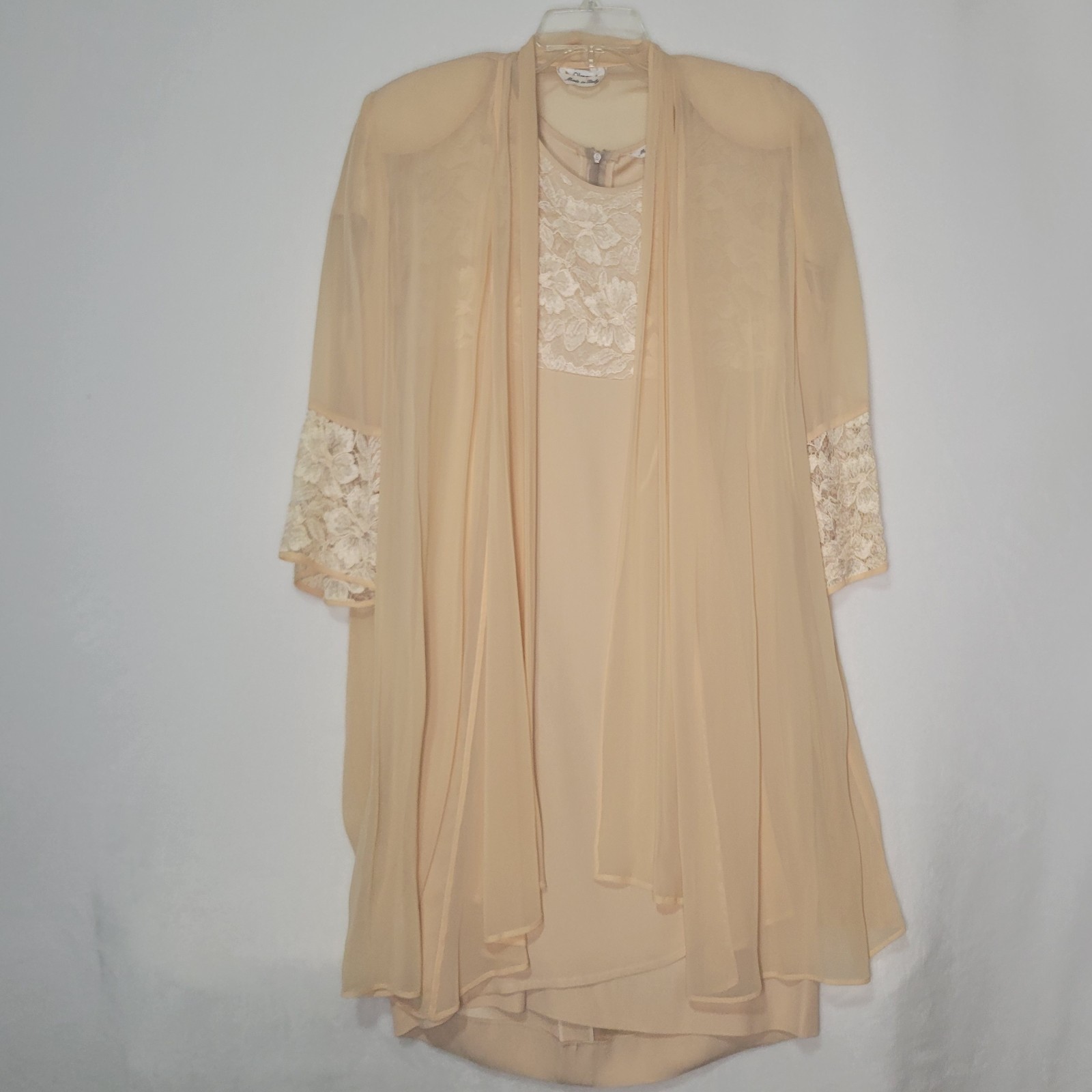 VTG Olmar Retro Shift Dress & Sheer Duster Peach Sz 44 Measurements in Descrip