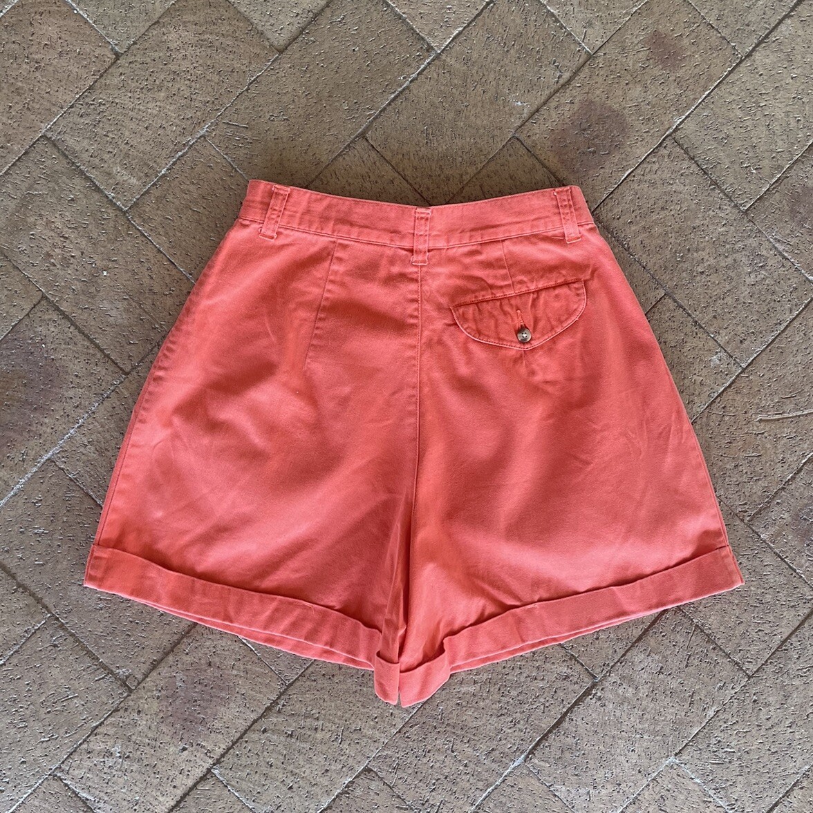 Vintage Basic Edition Orange 100% Cotton 1990s Y2K High Rise Prison Shorts 24 25