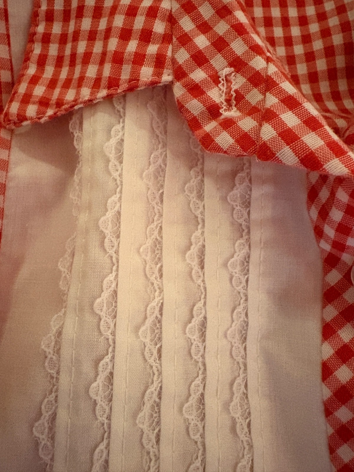 Vtg Blouse Top Jeri Bee Square Dance Lace Red Gingham Prairie Rockabilly X1