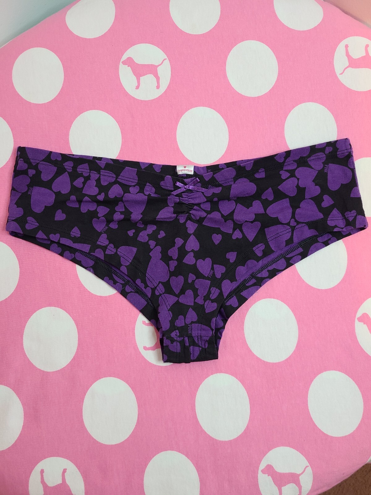 New VTG Victoria’s Secret PINK Extra Low Rise Cheekster Panty M Purple Hearts