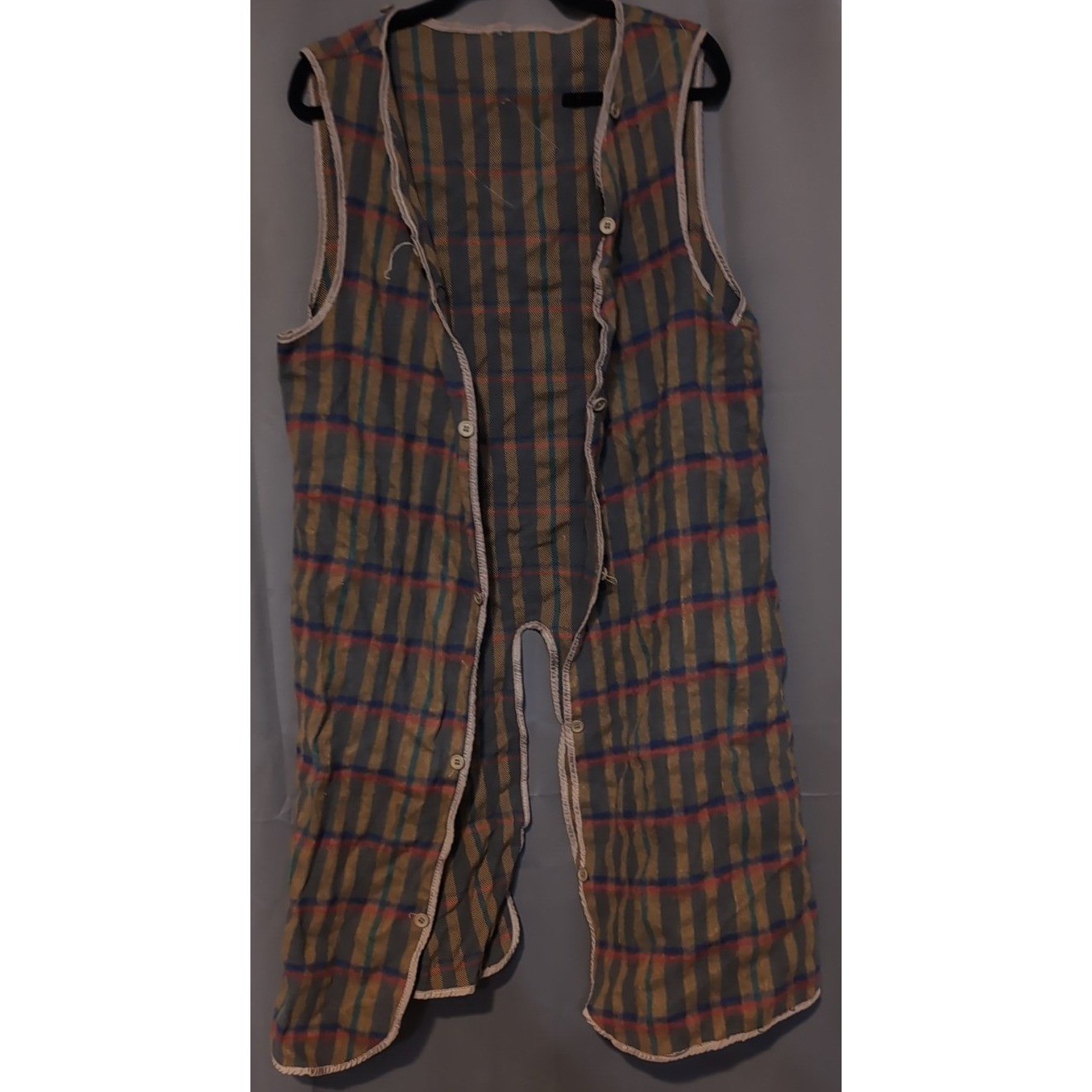 Jackset Vintage Plaid Longline Button-In Coat Lining, Vest Brown Wool Blend 14