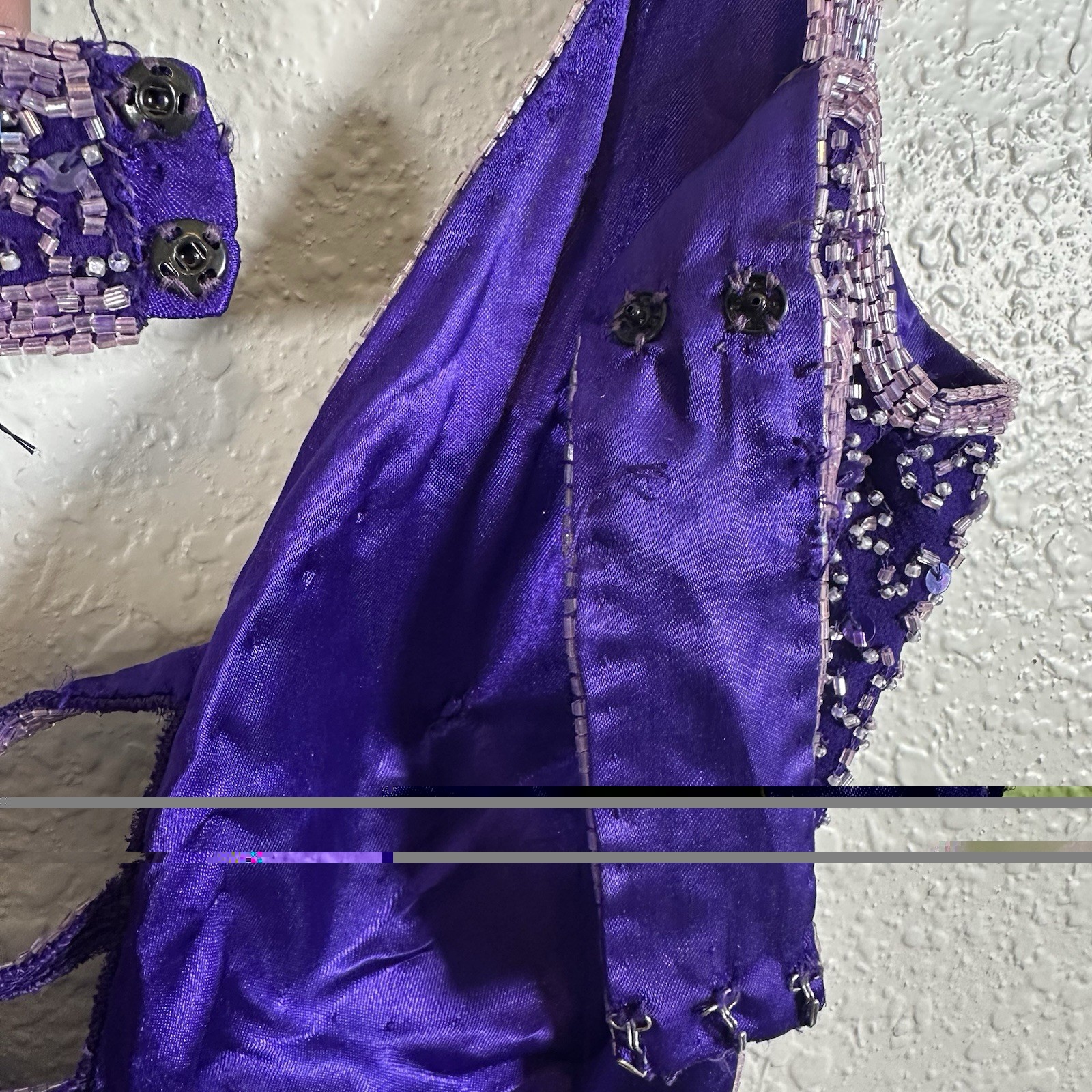 VTG Scala Maxi Dress 100% Silk Beaded Formal Cut Out Slit SZ Medium* Prom Purple