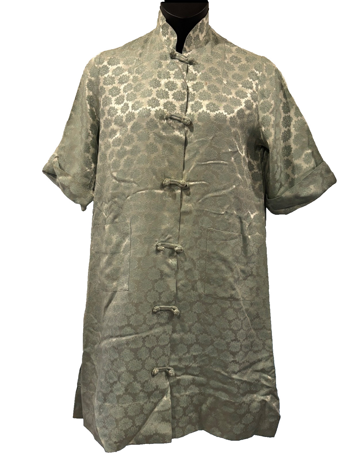 Vintage 60s Satin Brocade Asian Inspired Robe Dress Dressing Gown Loungees Knots