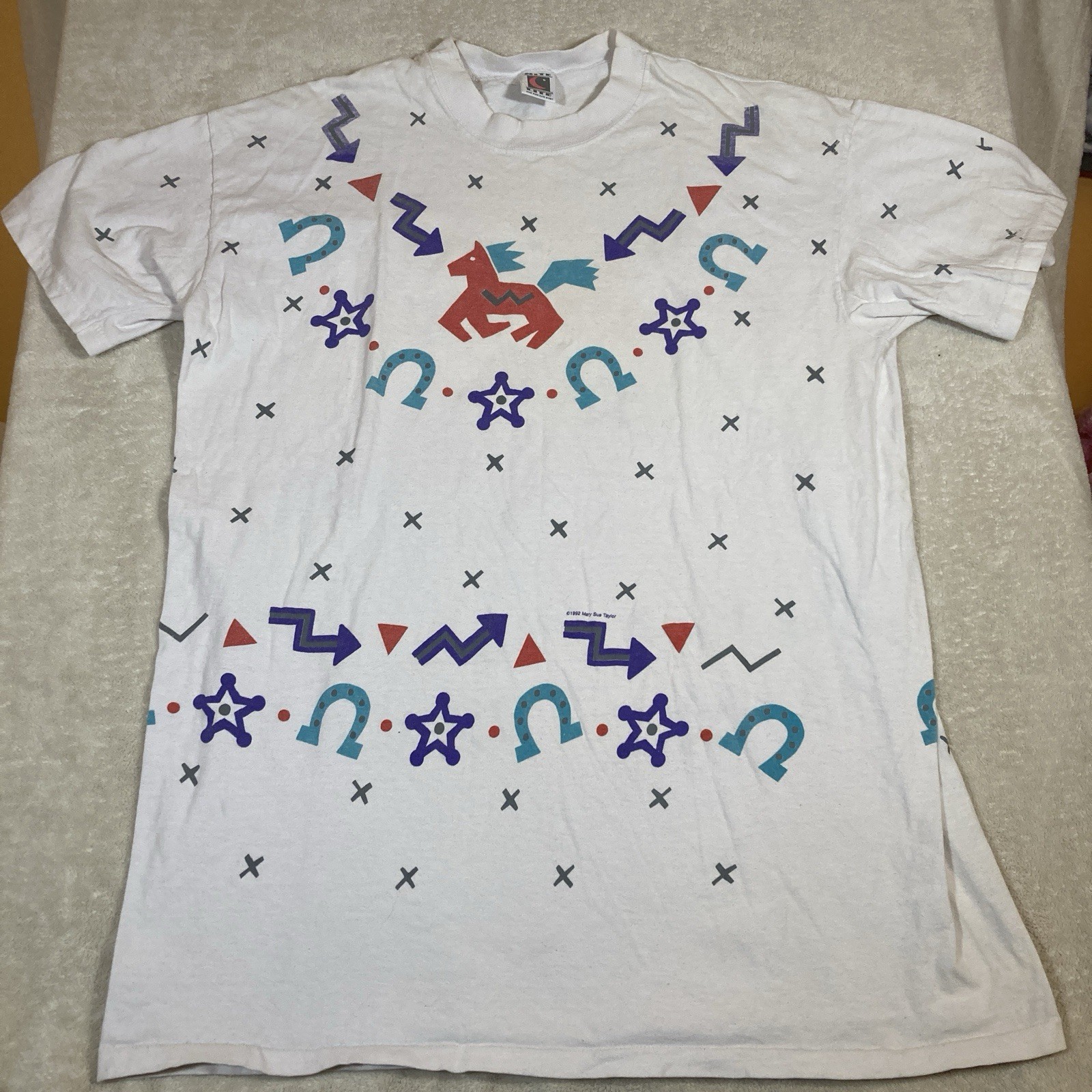 VTG 90s Pajamas Mary Sue Taylor Sleep Shirt Geometric OSFM 1992 Single Stitch