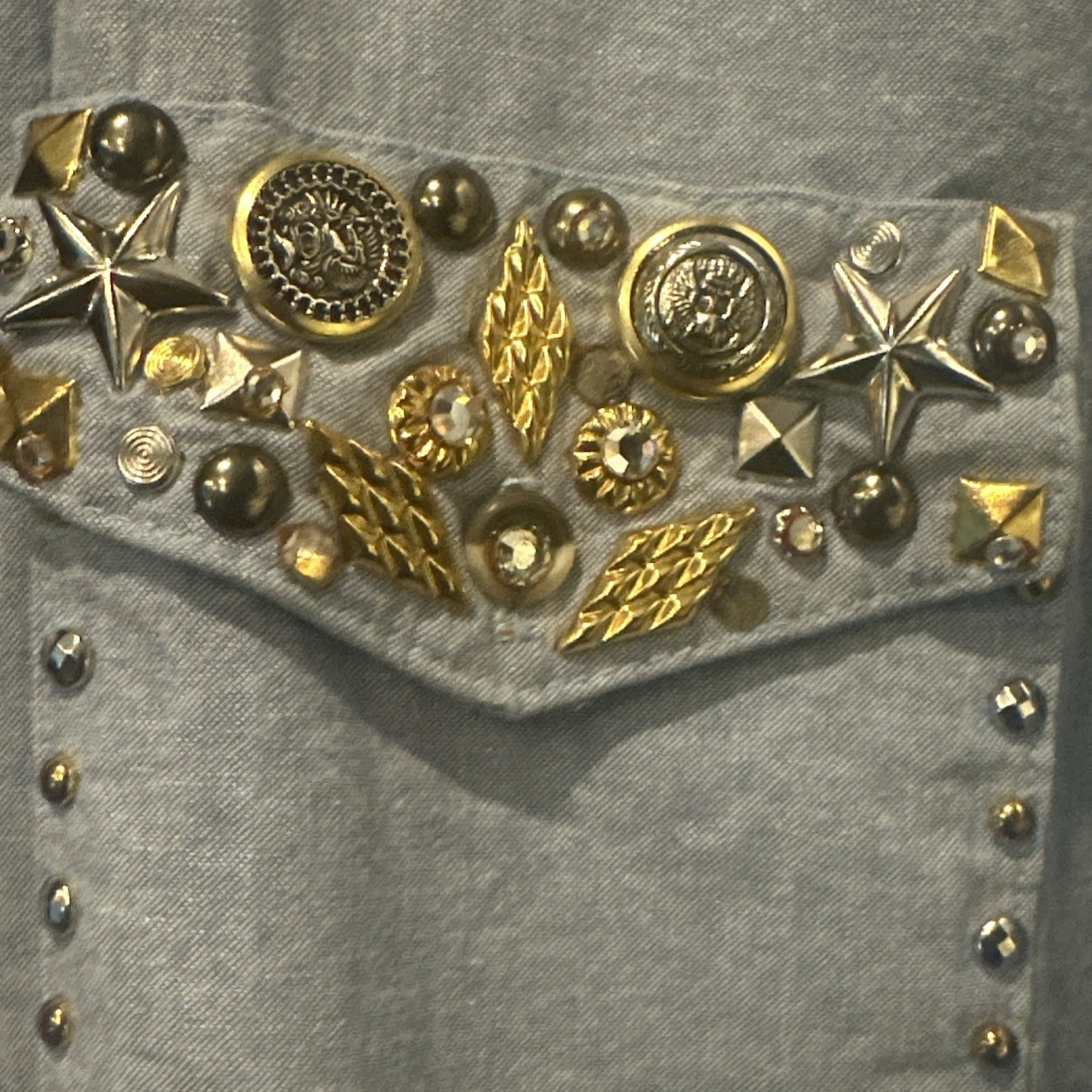 ST. MAARTEN Dallas TX USA VTG Ornate Sparkle Western Flair Denim Shirt L *READ