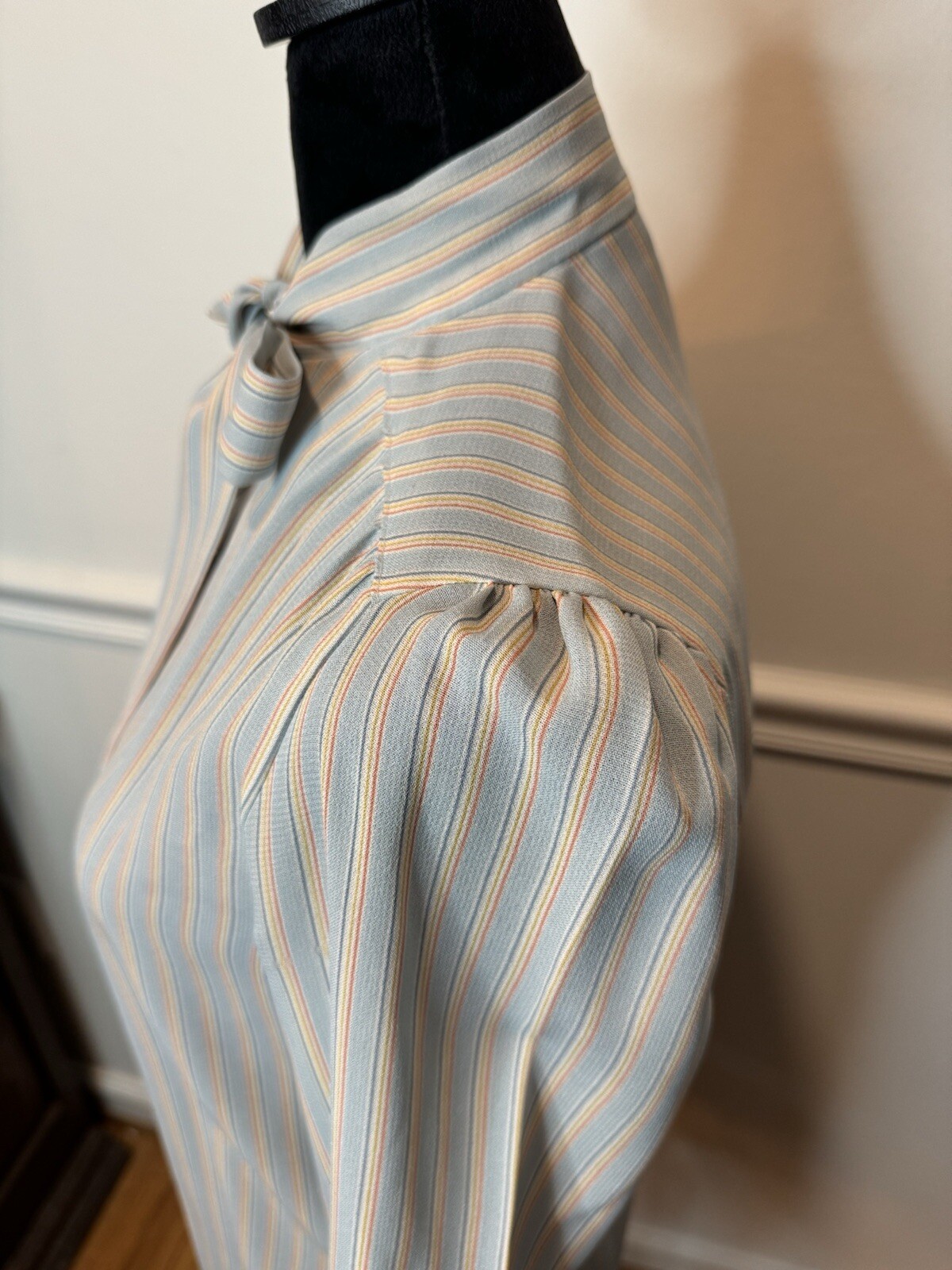 PANTHER Brand Vintage button-down 1970s Small Striped Blue Mod rockabilly