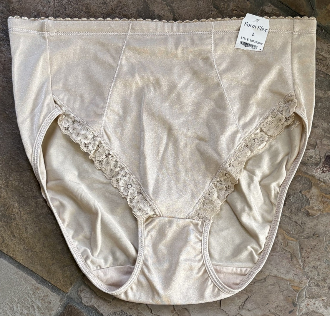 FORM FLEX Large Champagne SATIN Firm Control Hi Cut Shaper Panties NWT
