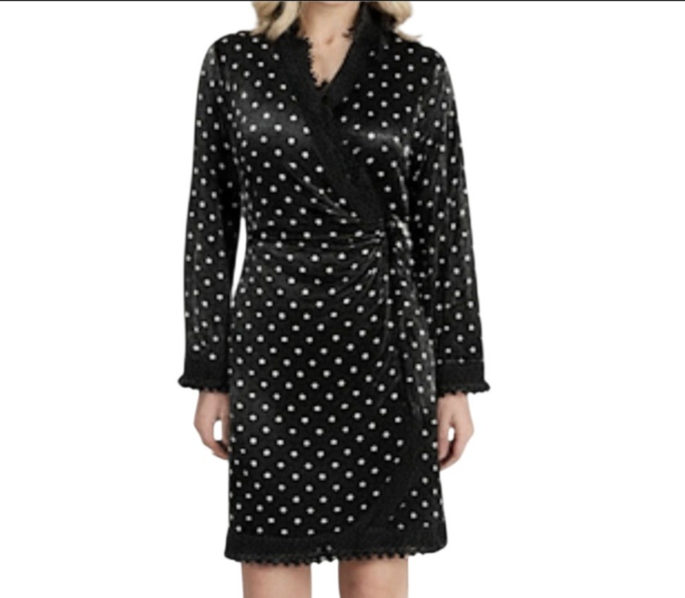 Alfred Werber Vintage Retro Accordian Ruffle Polka Dot Wrap Robe Dress SZ Small