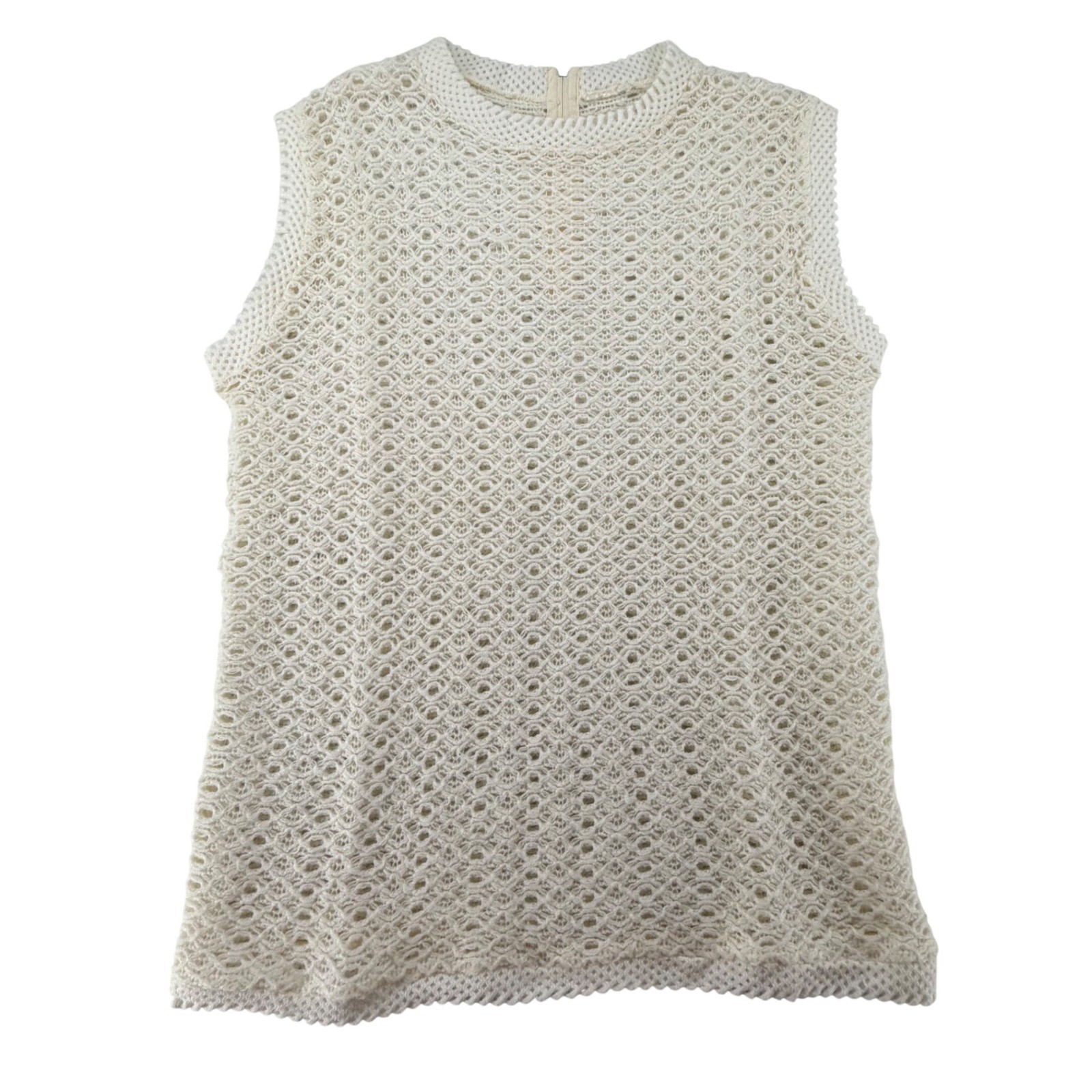 Handmade Crochet Sweater Vest Ivory Sleeveless Open Knit Boho Festival Small