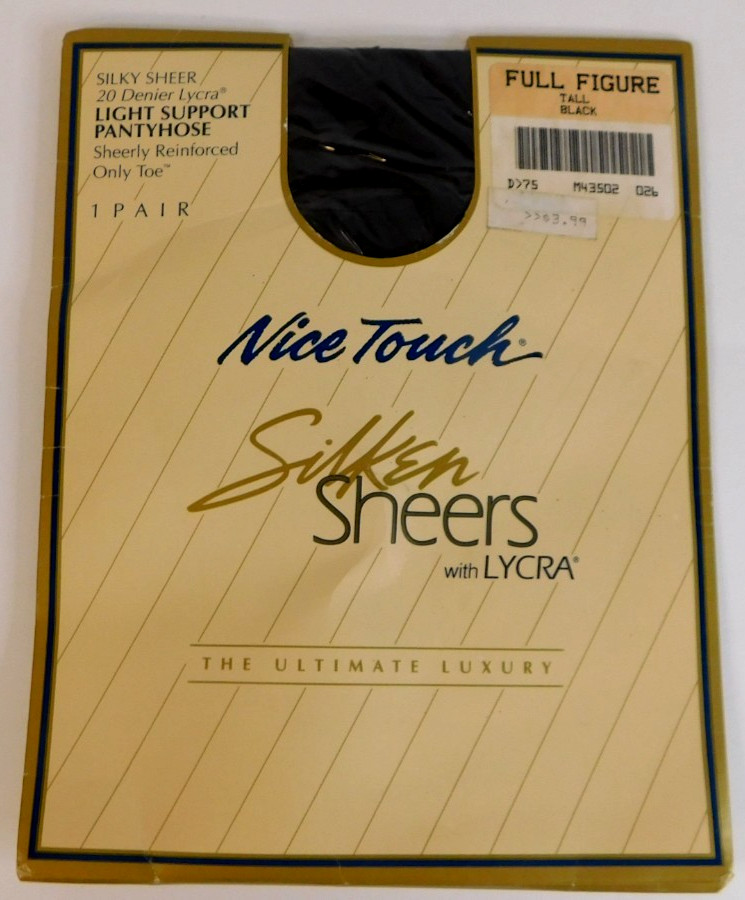 Nice Touch Silken Sheers Full Figure TALL Black 20 Denier Lycra Pantyhose NOS