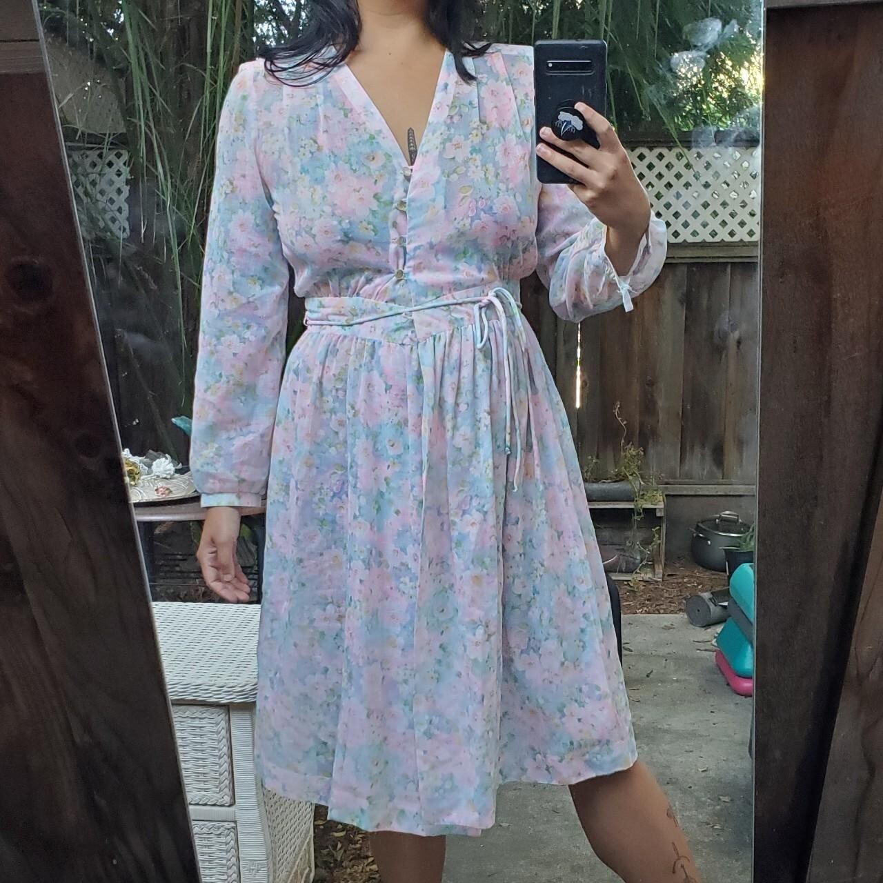 Vintage 70’s Serbin Petite Dress Prairie Cotton Floral Long Sleeve Button