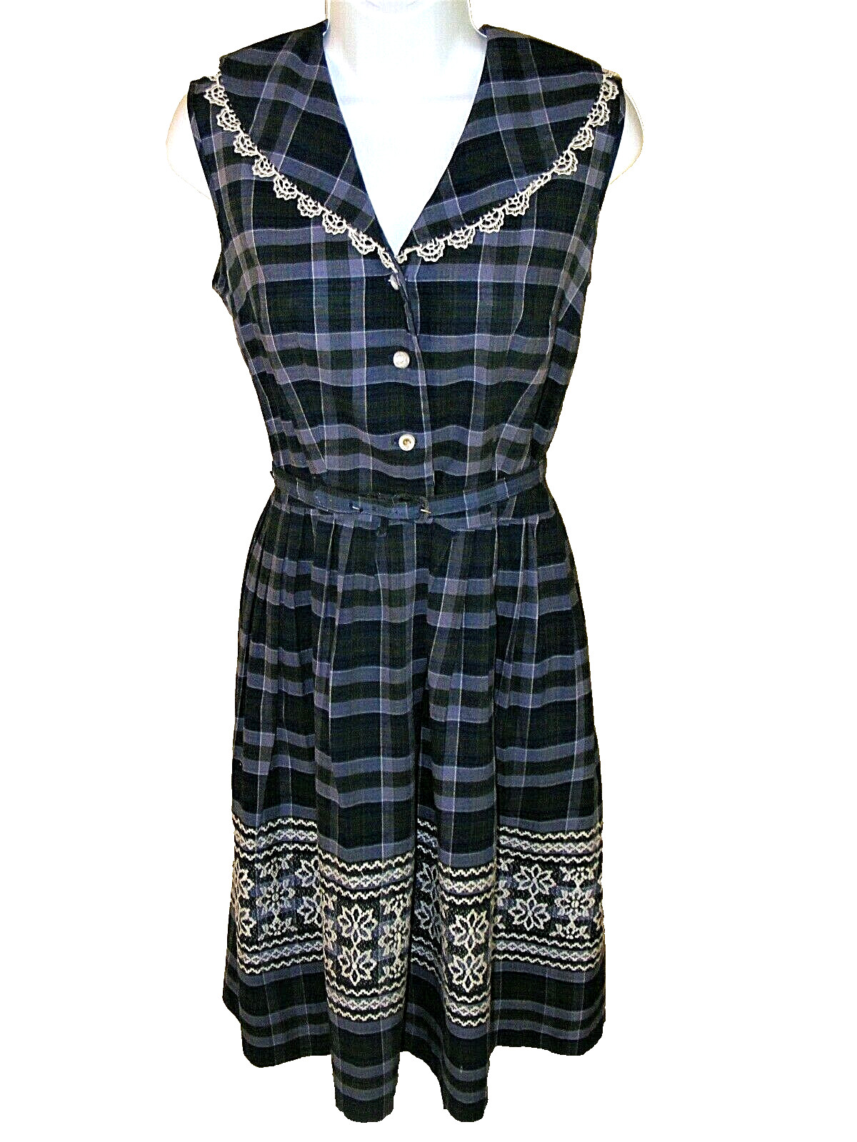 1950S DRESS NAVY PLAID SUMMER FROCK PAINTSET FASHIONS SOC HOP VINTAGE CLOTHING S