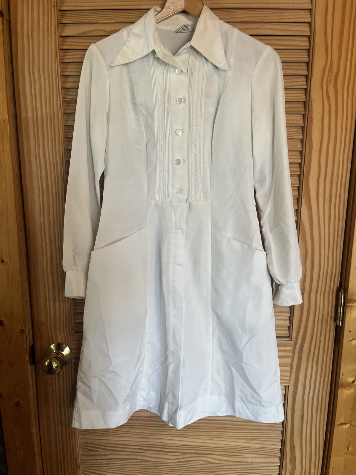 Vintage White Swan Nurse Uniform Long Sleeve Ruffle Front Mid Century Size 16?