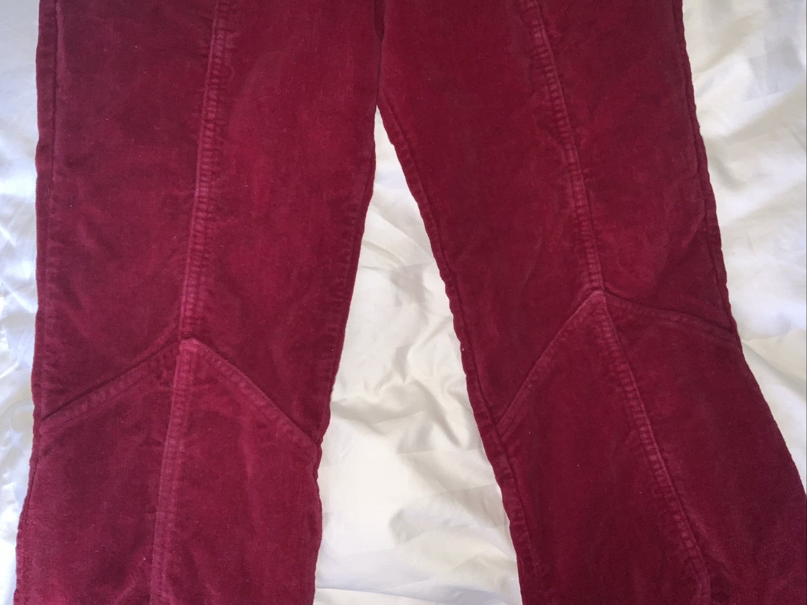Vtg 70s Deep Red HIP HUGGER Pants Jeans Corduroy Velvet Hippie Low Rise Small