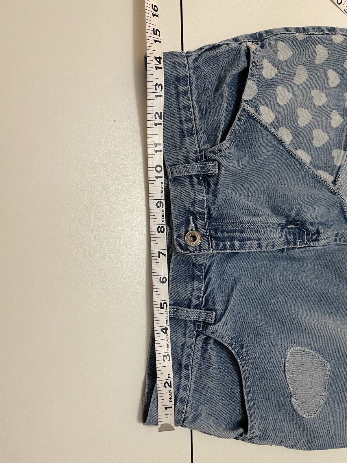 Vintage 1990s 2000s Y2K Patchwork Heart Denim Jean Midi Wiggle Skirt medium
