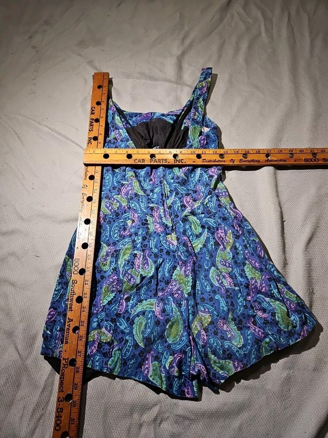 Vintage Rose Marie Reid One Piece Paisley Womens Blue Swimsuit Skorts Romper