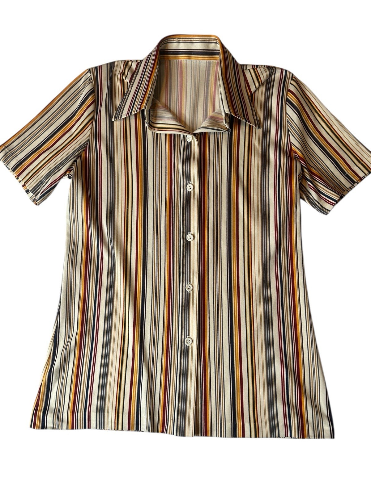 1970’s Shirt Stripes Disco Hippie Groovy Button Up Vintage Women’s Small 4-6