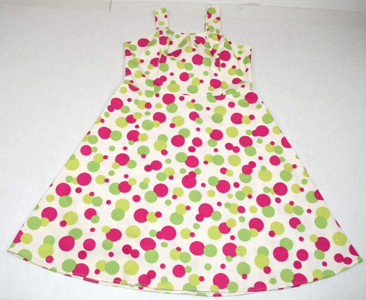 VTG Dress Jessica Howard S/M 80s Pink Green Circle Kaleidoscope Adjusted Straps