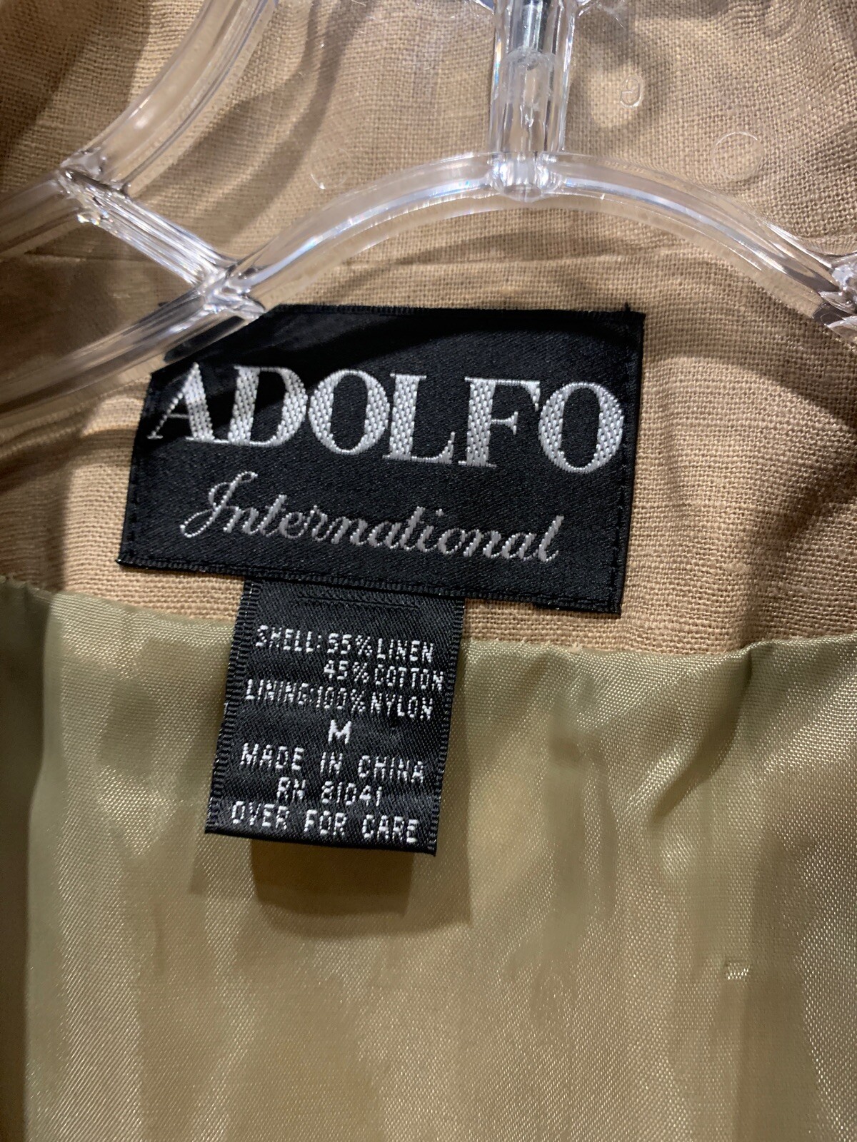 Womens Medium Linen Blend Jacket Blazer Embellished, Vintage Adolfo, Tan, NWT