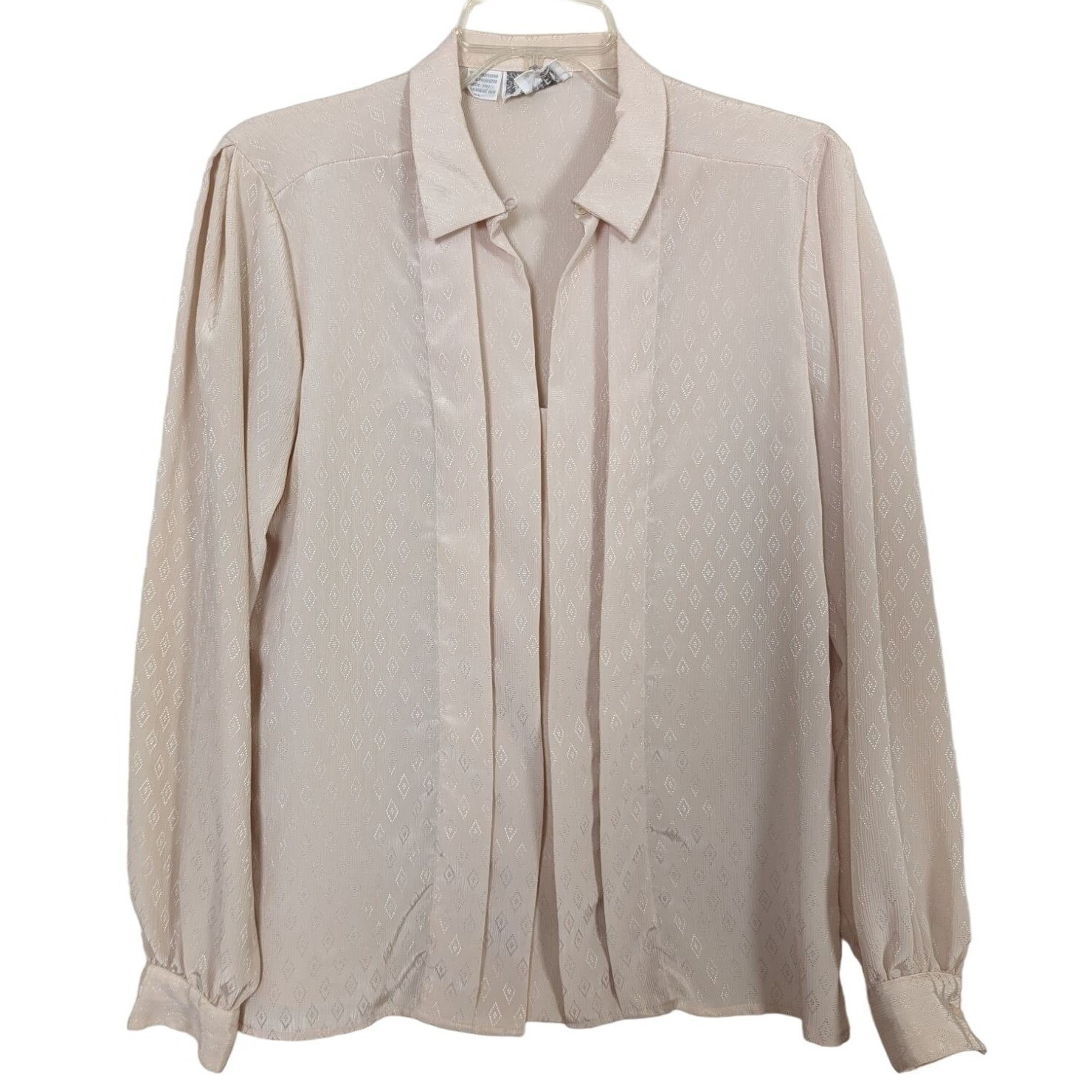 Vintage ANNE KLEIN long sleeve polyester womens beige blouse size 8