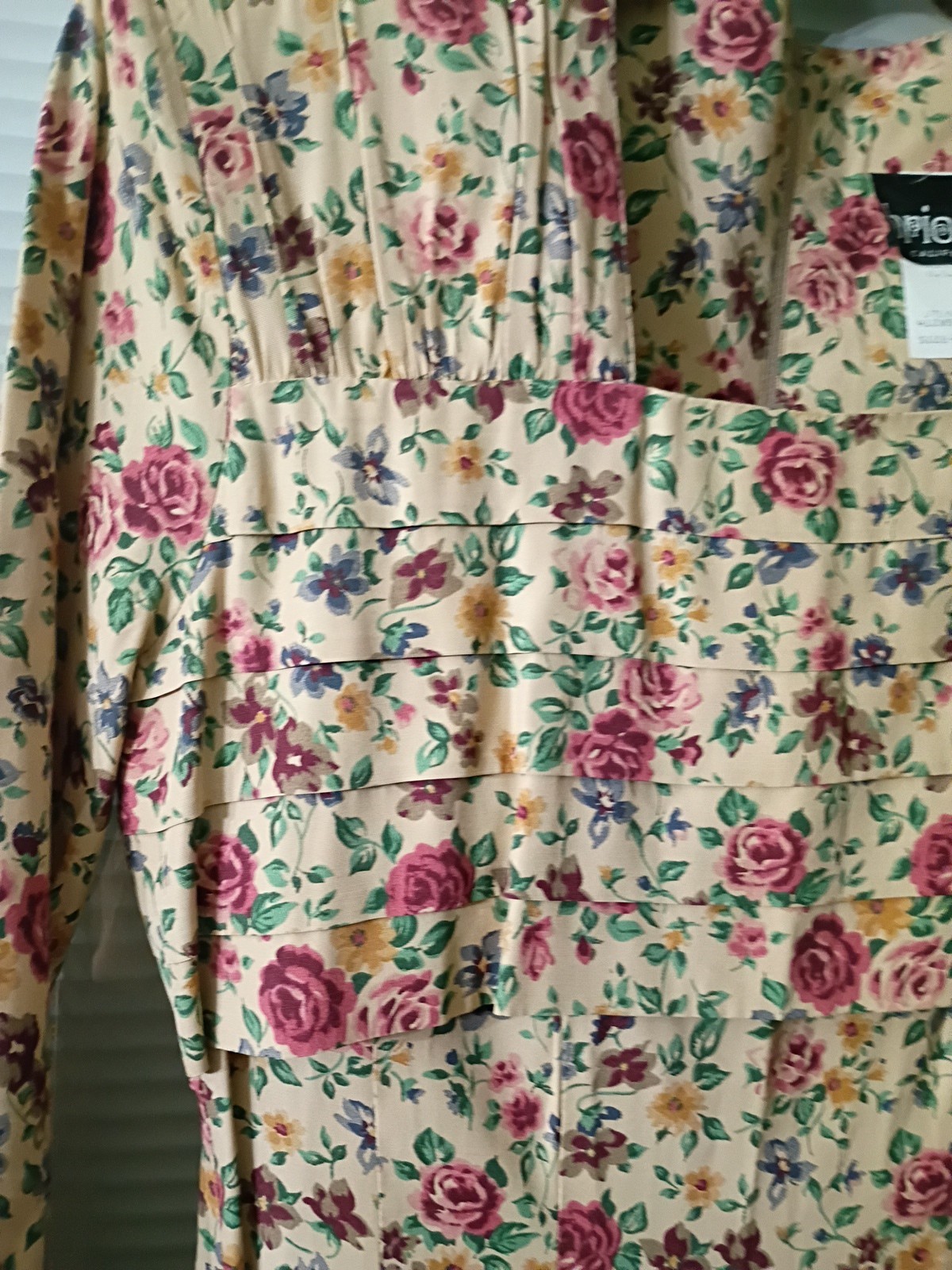 Vintage 80s Pleated Floral Cottagecore Mini Dress Shoulder Pads Long Sleeve 9/10