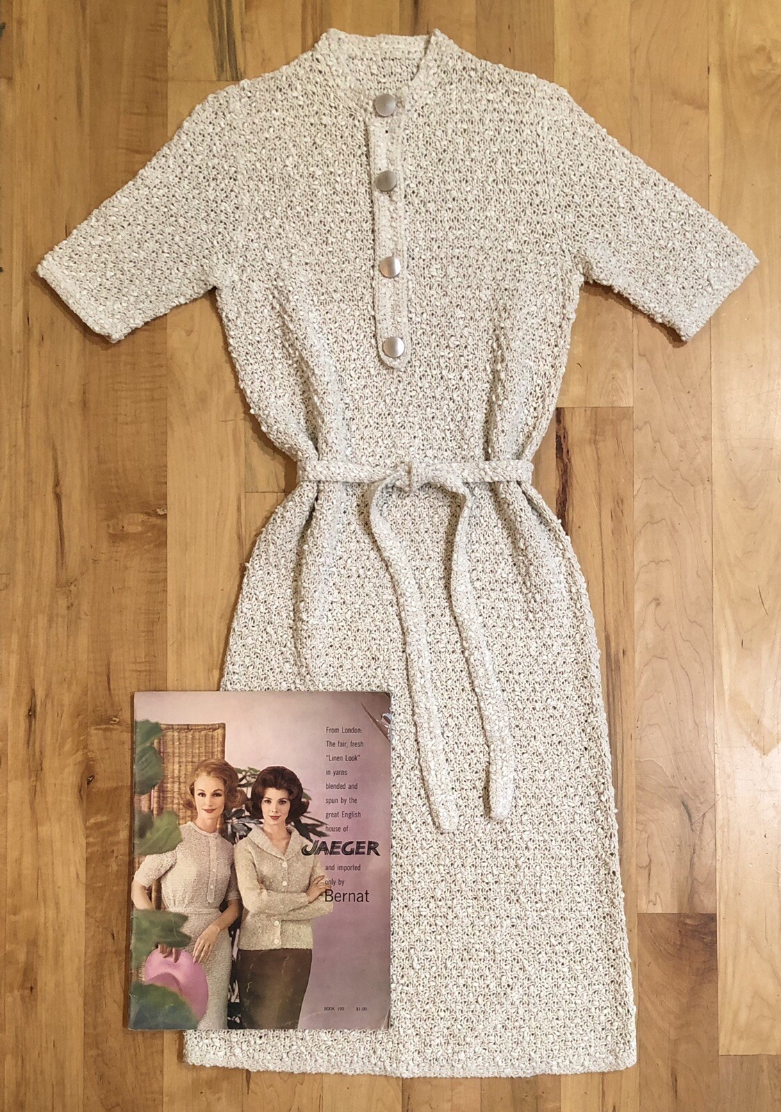 Vintage 1960s Hand Knit Bodycon Dress & Magazine W/ Dress On Cover