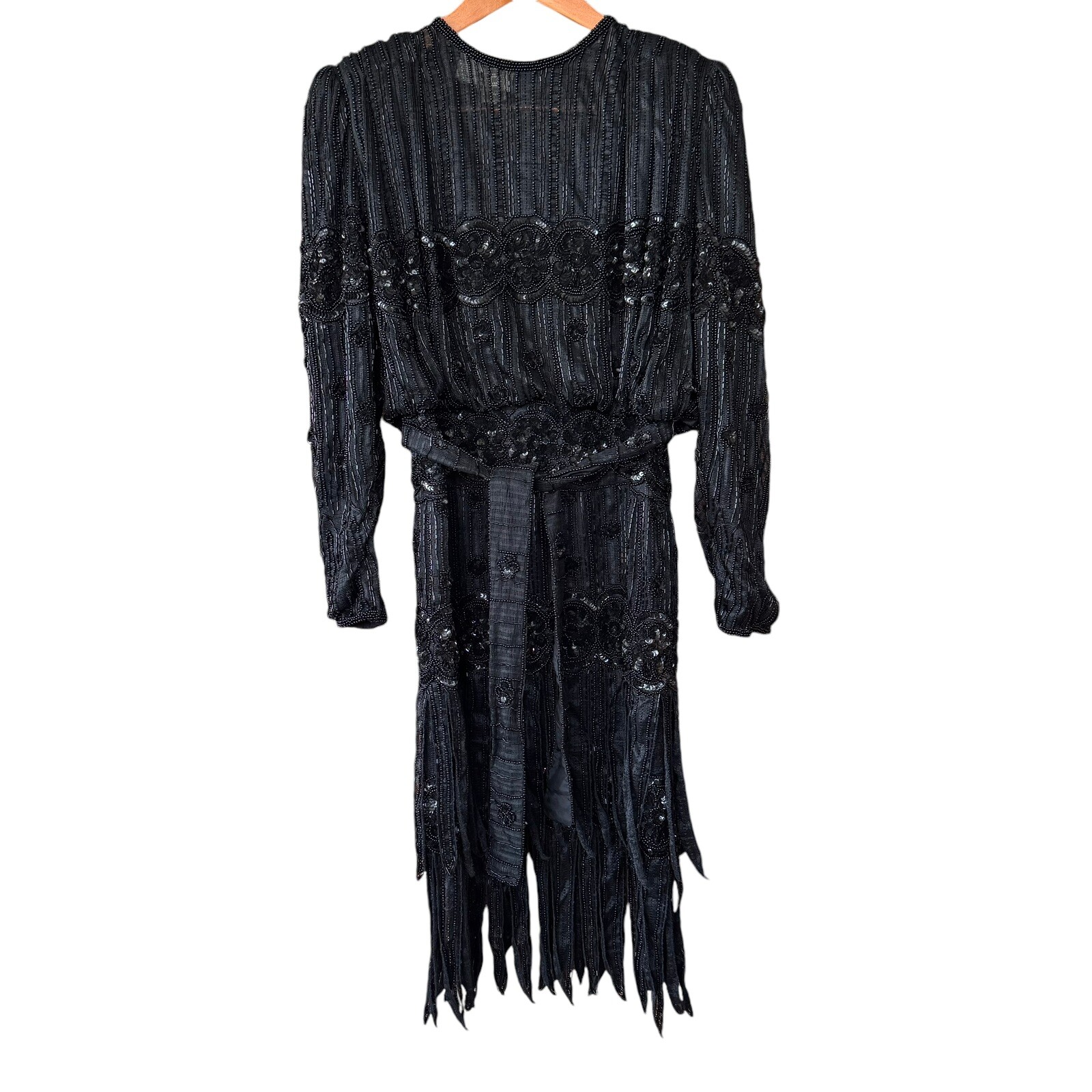 Vtg 80s Judith Ann Creations Cache Flapper Style Full Beaded Dress Black Small