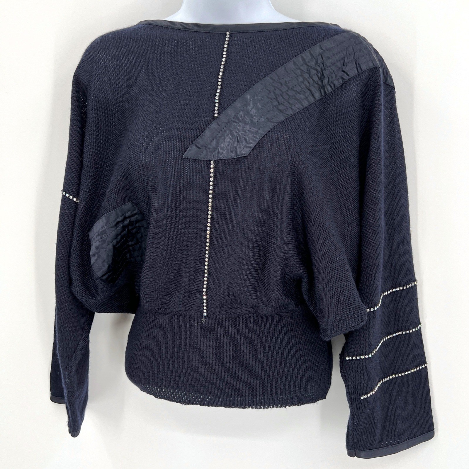 Vintage 80s Mondi Dolman Batwing Sleeve Applique Rhinestone Embellished Sweater