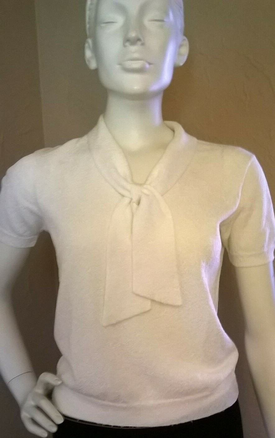 VTG 50’s “Audrey Hepburn” CHIC Ivory Nylon Criss-Cross Tie S. Sleeve Sweater