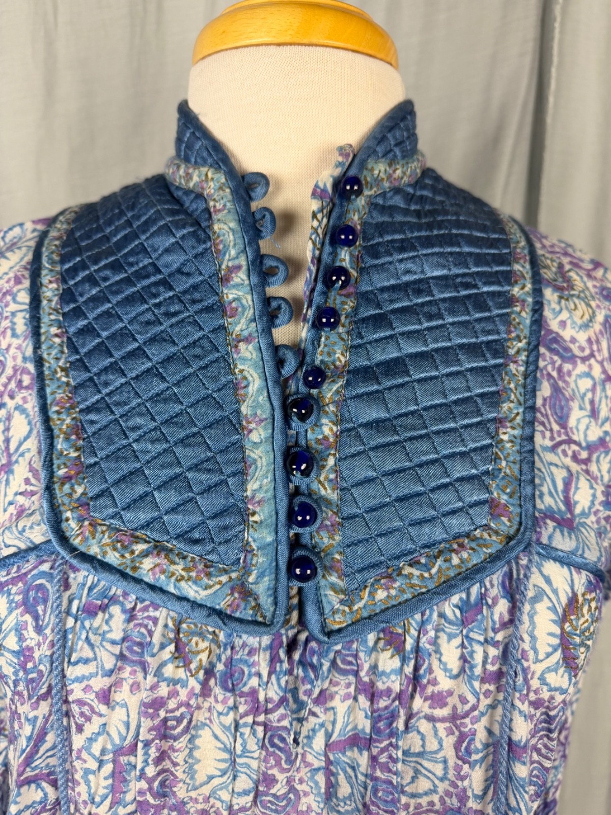 RARE STAR OF INDIA Vtg 70s Purple Blue Cotton Gauge Peasant Top-Bust 37/XS-S