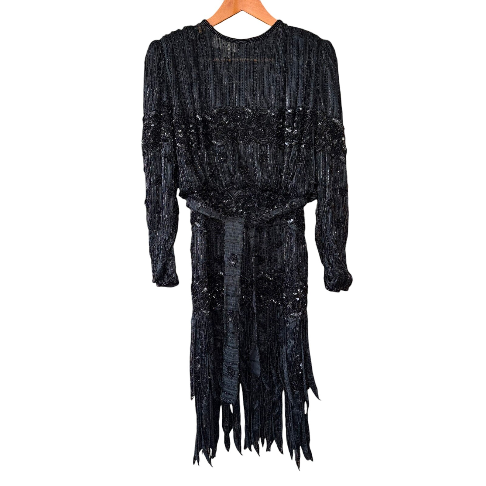 Vtg 80s Judith Ann Creations Cache Flapper Style Full Beaded Dress Black Small