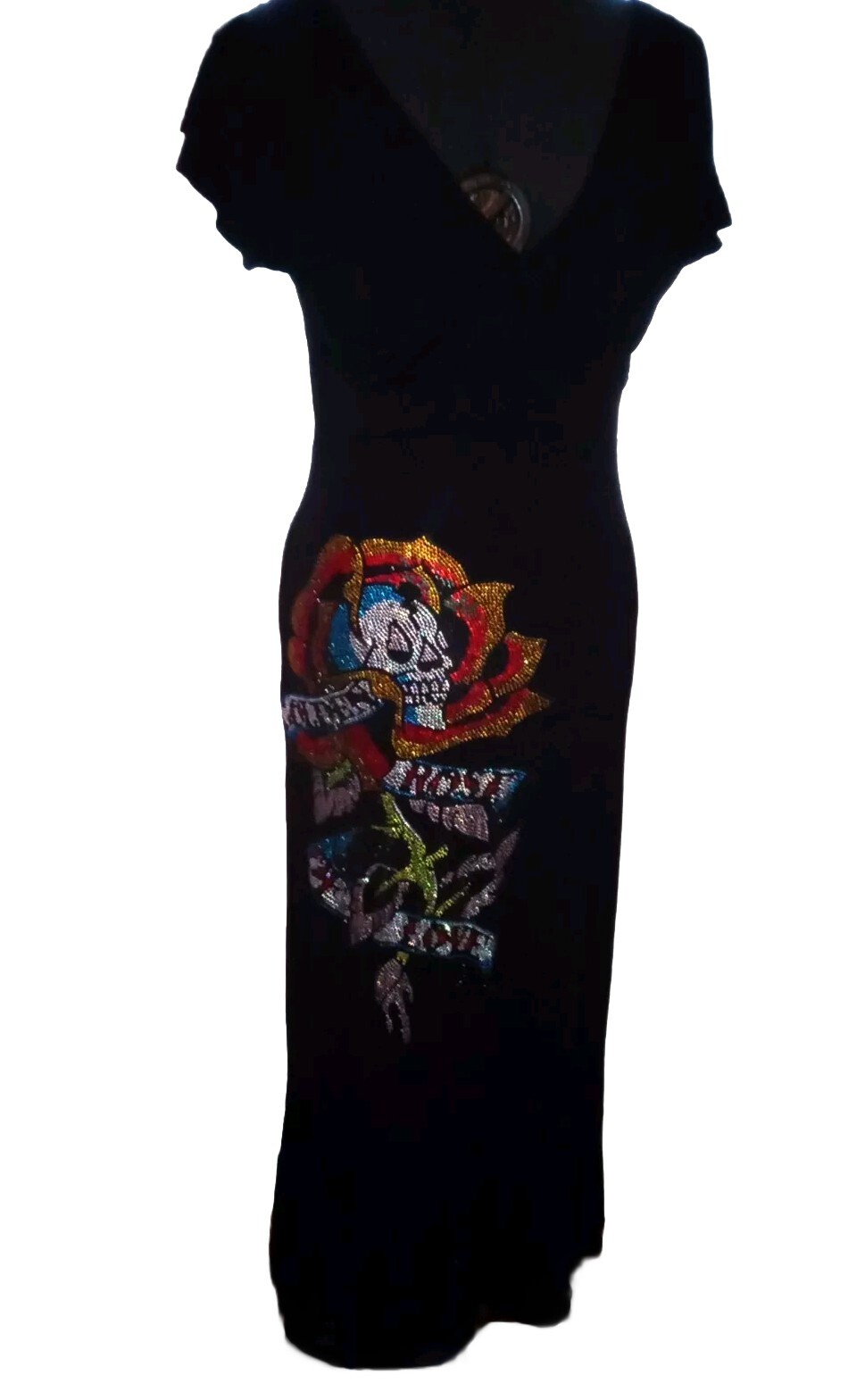 Vintage Designer Ed Hardy Dress Keyhole Back Rhinestones Small Gorgeous