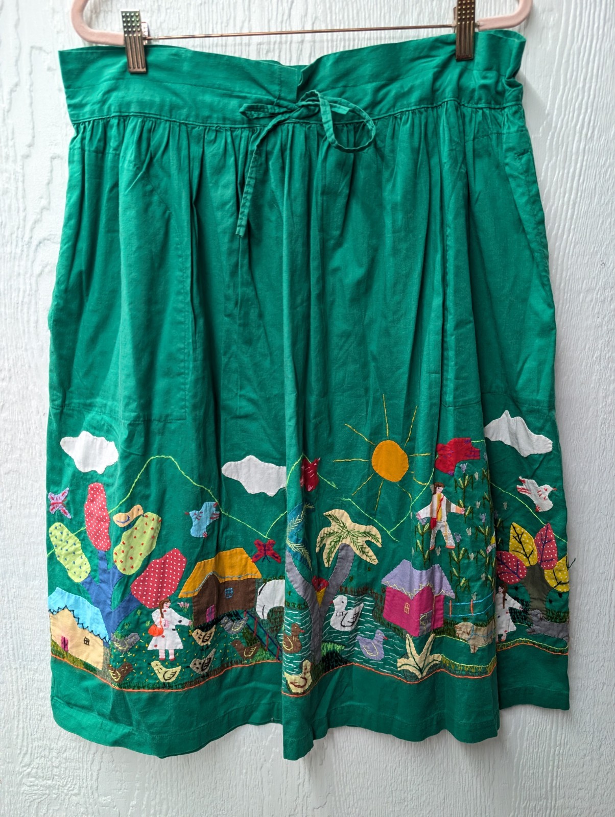 Vtg Cuyamuna Handmade 100% Cotton Folk Art Guatemala Embroidered Skirt Small