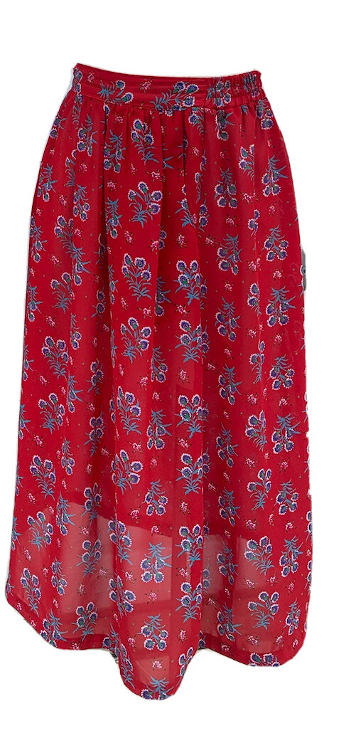 Vintage 80s Semisheer Peasant Print Floral Skirt W 25-30 Med Topics California