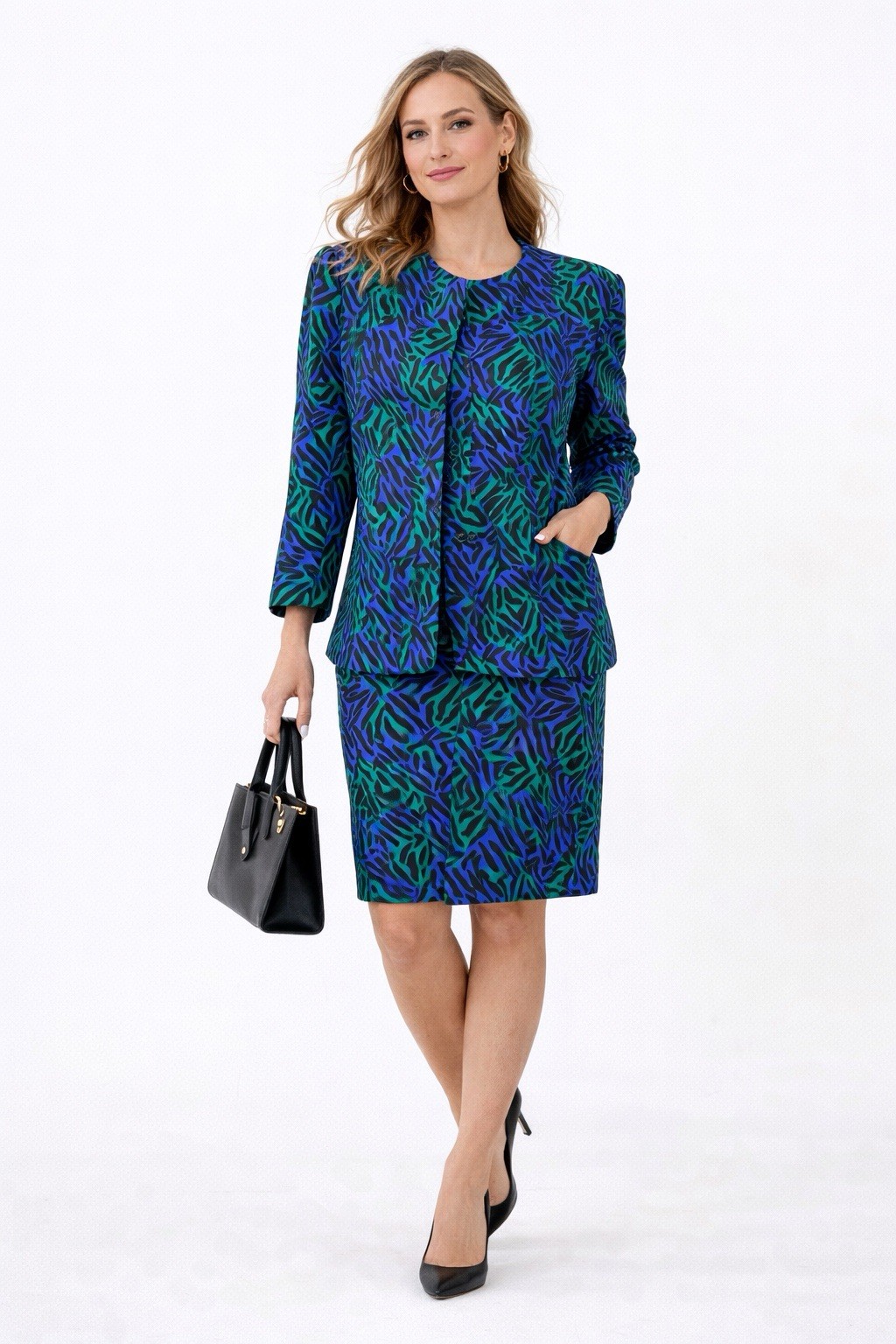 vintage 90s Y2K 2 piece skirt suit business 8 green purple office siren