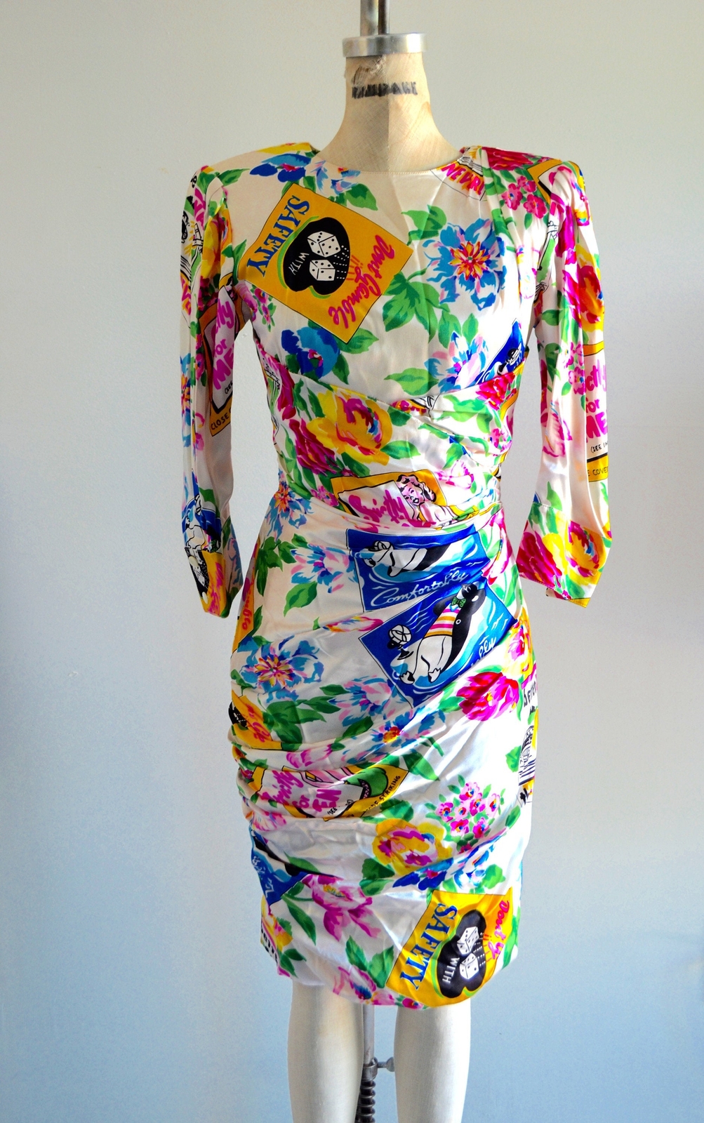 1980S Rare Silk Emanuel Ungaro Parallele Floral Pop Up Art Pleated Dress Paris I