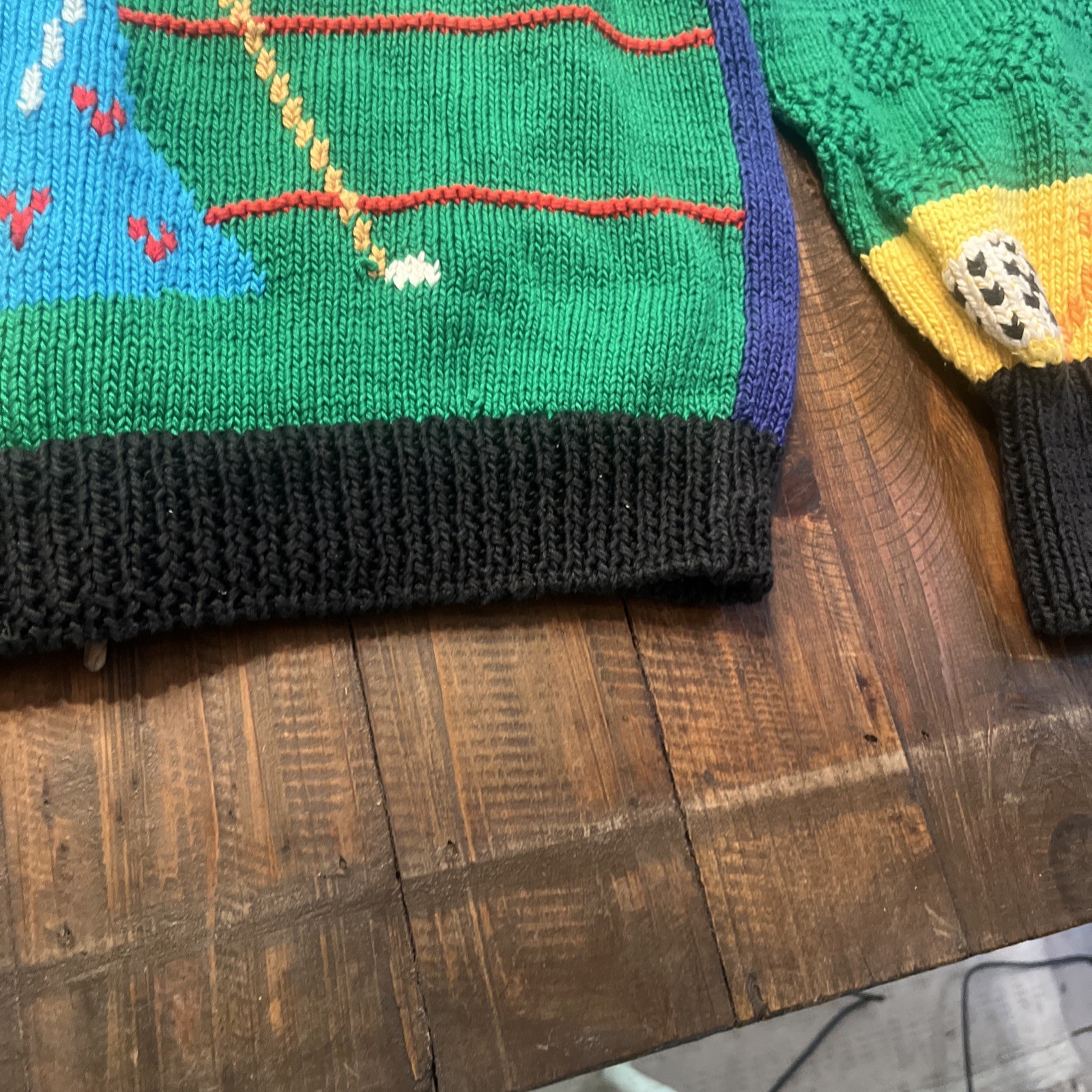 Rare Berek Vintage 1989 Multicolor Hand Knit Sweater Sz Small Golf theme Cute