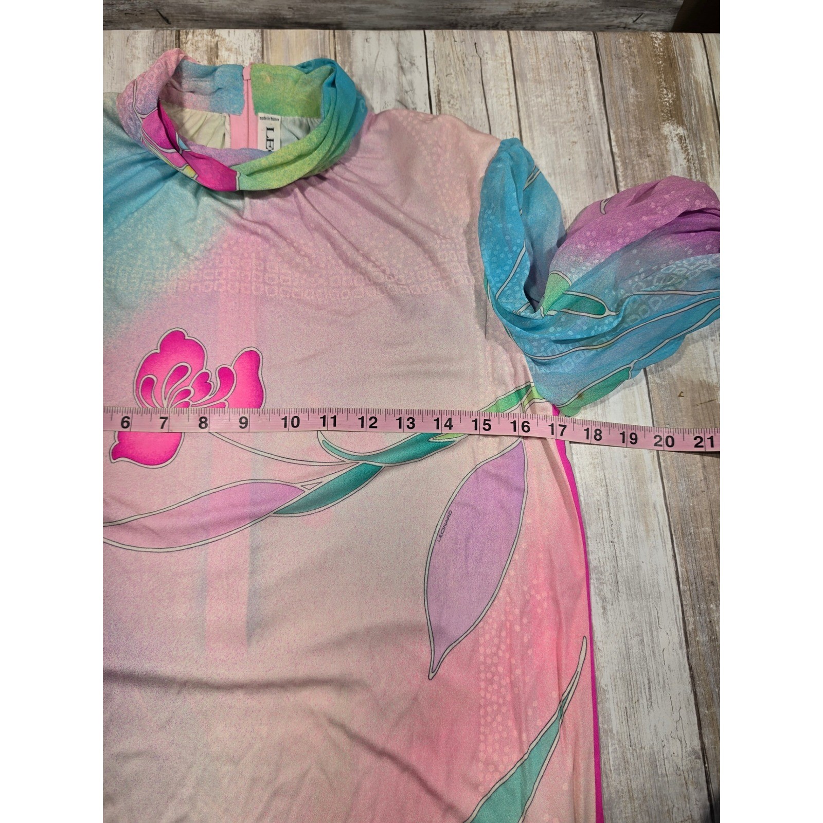 Vintage 70s Leonard Paris Silk Jersey Mikado Floral Maxi Dress Pastel Watercolor