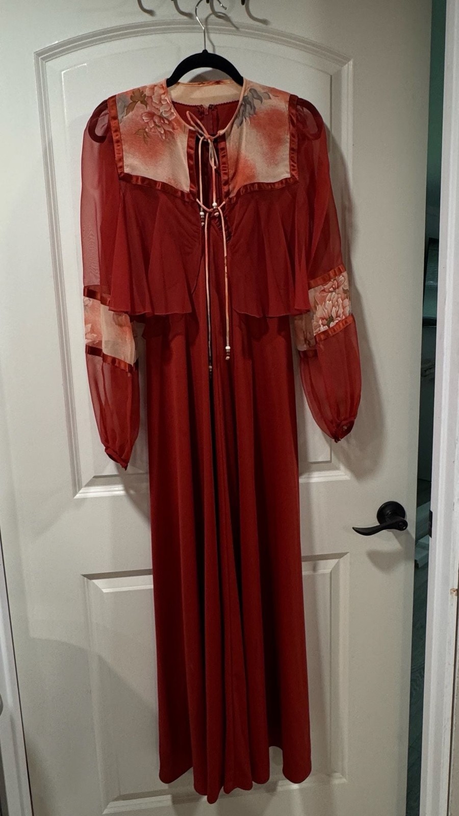 Vintage 70s Boho Prairie Maxi Dress Sheer Overlay Cottagecore