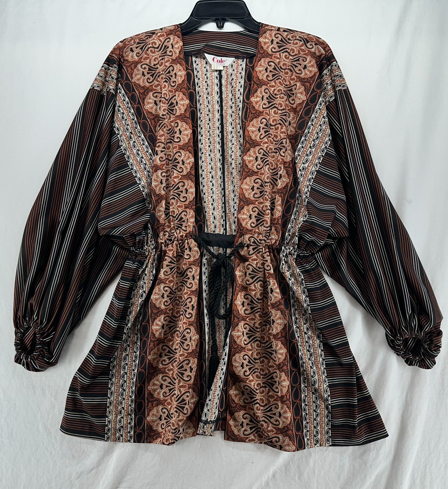 Vintage Cole of California Bohemian Boho Kimono Jacket Tie Front Mixed Pattern L