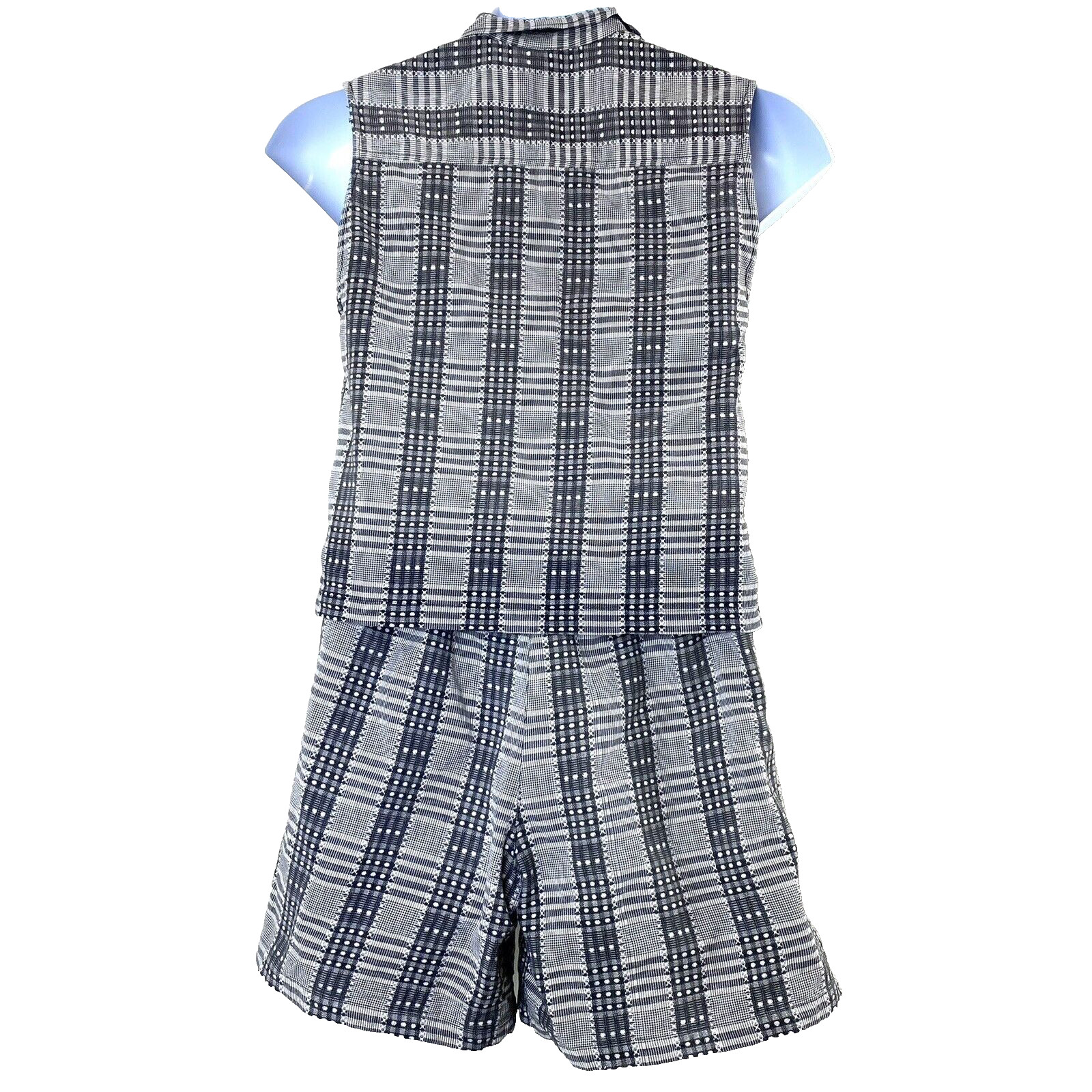 Vintage Christopher & Banks Womens Top & Shorts Set Large Mixed Plaid Check Gray