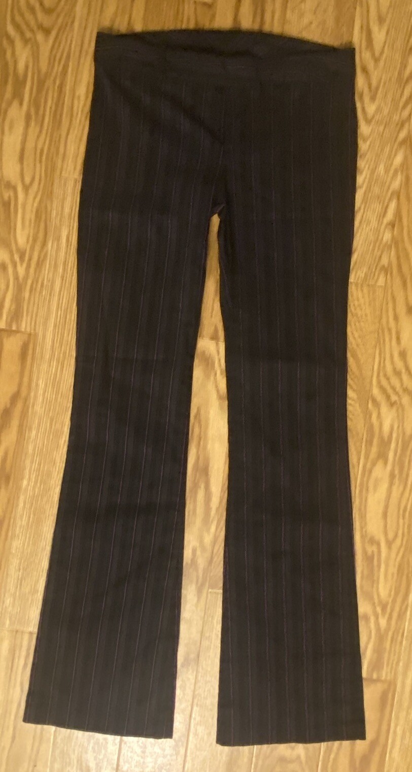 Vintage 90’s Charlotte Russe Size 5 Black Purple Striped Skinny Bell Bottom Pant