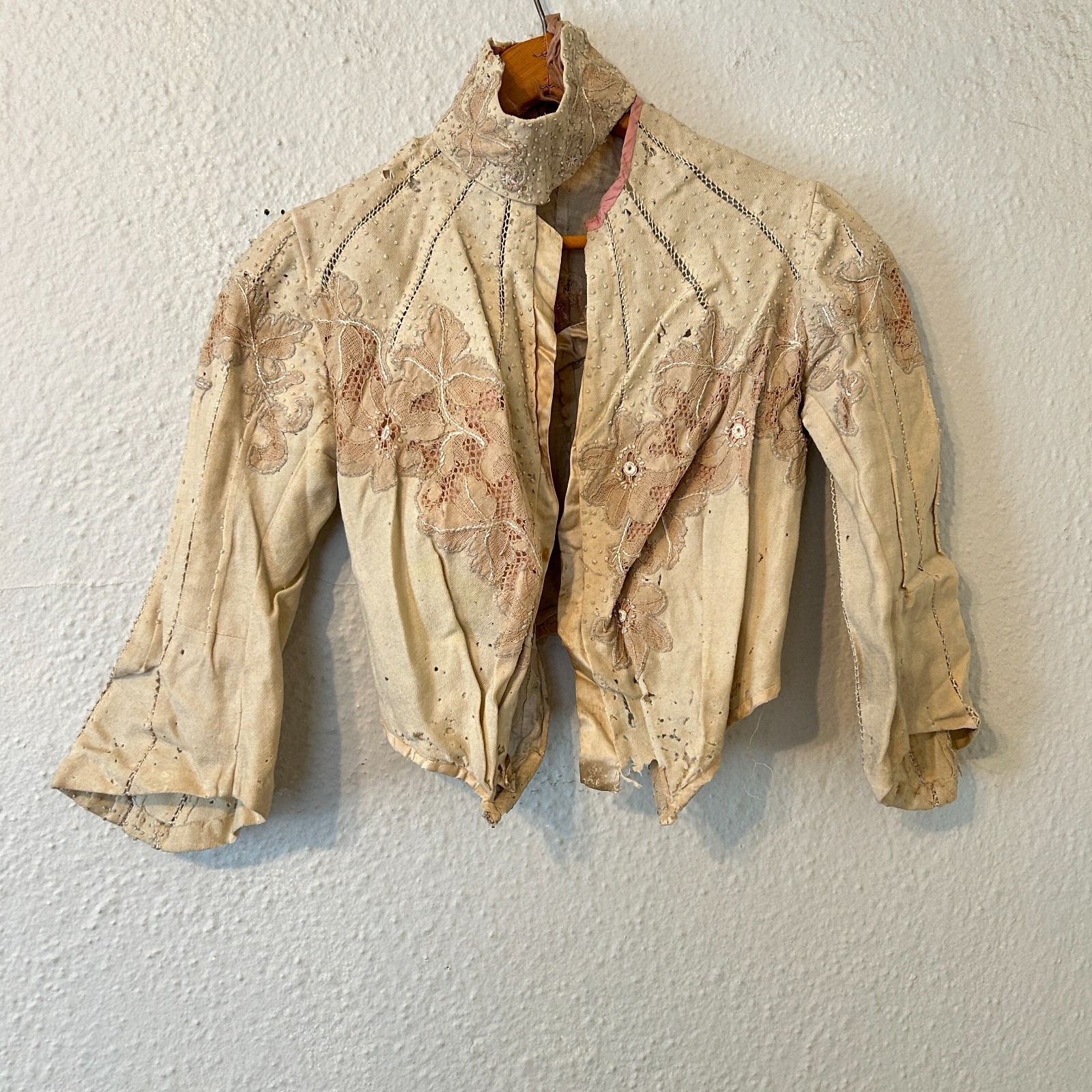 Antique 1800s Victorian Corseted Bodice Blouse Lace Display Study Fragile AS IS